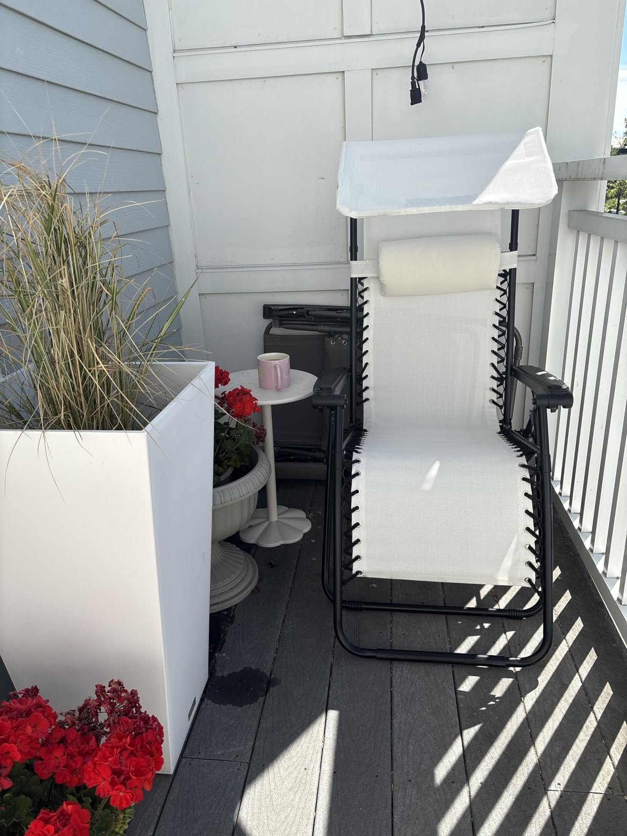 Best Choice Products Folding Zero Gravity Outdoor Recliner Patio Lounge Chair w/Adjustable Canopy Shade, Headrest, Side Accessory Tray, Textilene Mesh - Beige customer photo 1