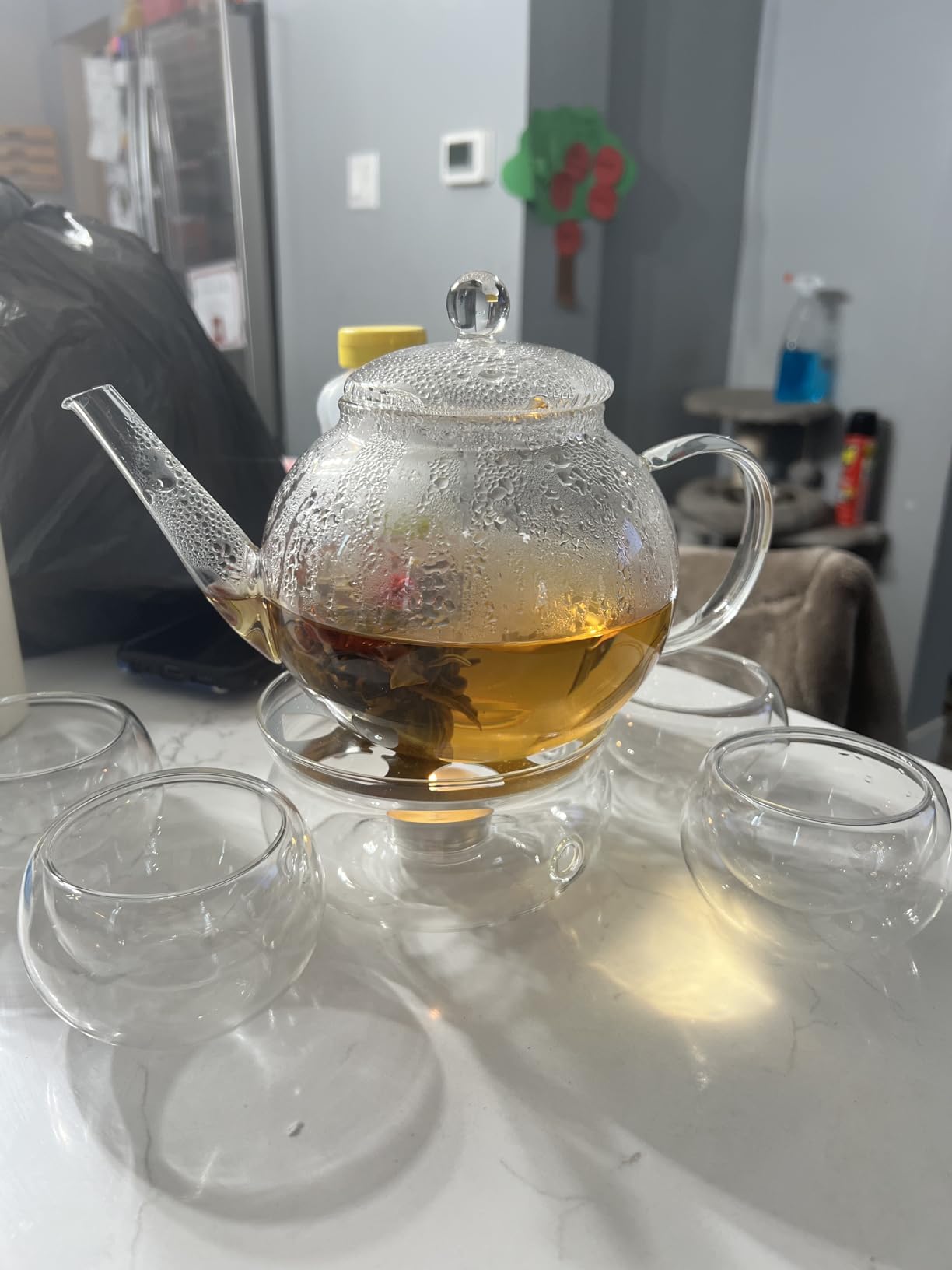 Teabloom Complete Glass Tea Set - Teapot (40 oz), Loose Tea Infuser, 4 Insulated Teacups, Tea Warmer with Candlelight, and 12 Flowering Teas - Elegant Blooming Tea Gift Set customer photo 2