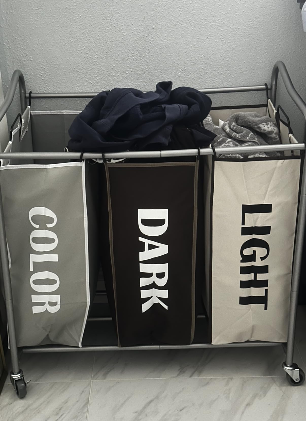 Simple Houseware Heavy-Duty 3-Bag Laundry Sorter Cart, Chrome customer photo 2