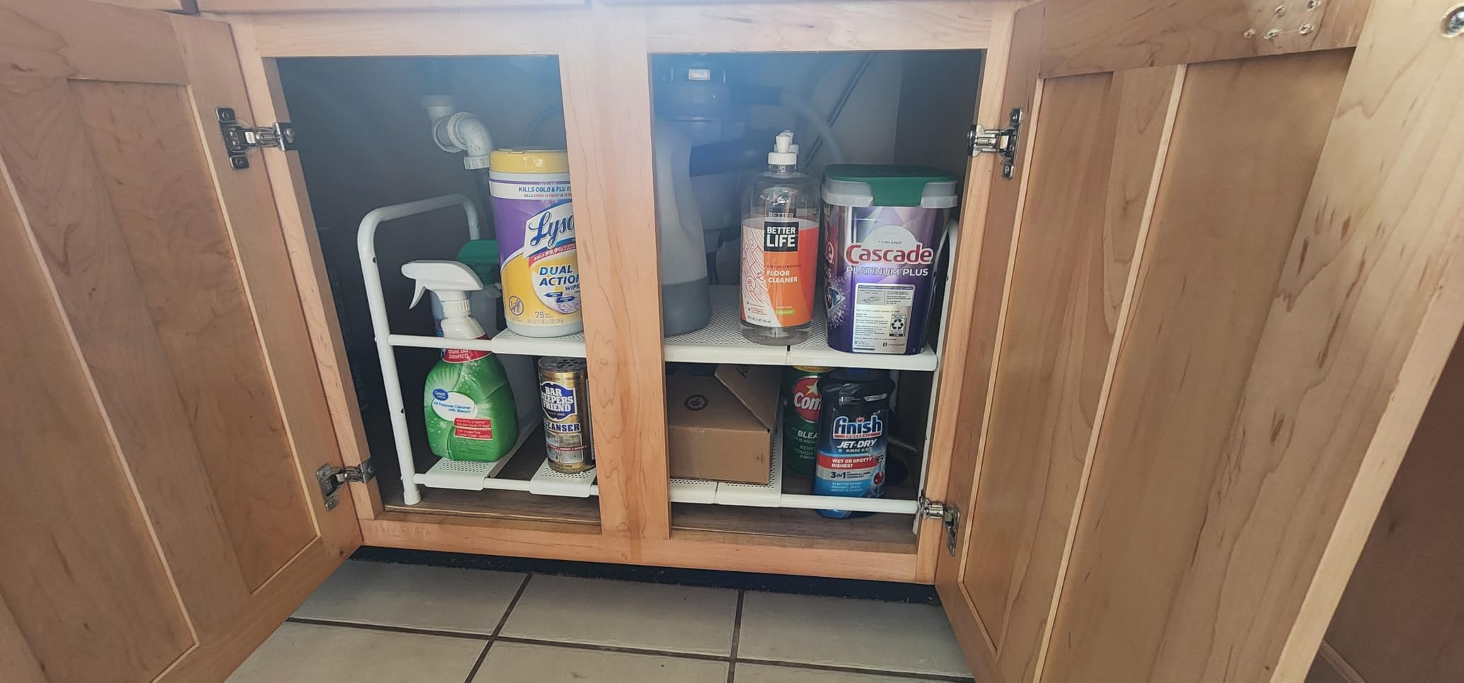 Simple Houseware Under Sink 2-Tier Heavy Duty Expandable Rack Organizer, Adjustable Width 15.75-25 Inches with 4 Shelf Height Levels, Silver customer photo 1