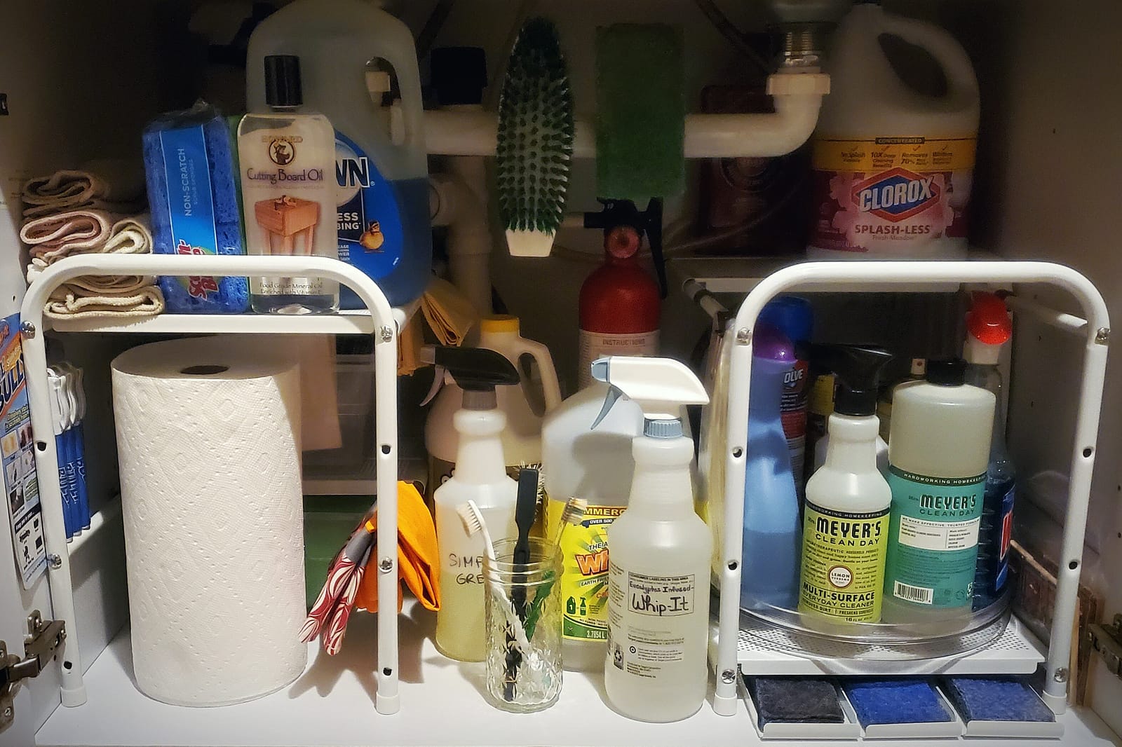 Simple Houseware Under Sink 2-Tier Heavy Duty Expandable Rack Organizer, Adjustable Width 15.75-25 Inches with 4 Shelf Height Levels, Silver customer photo 2
