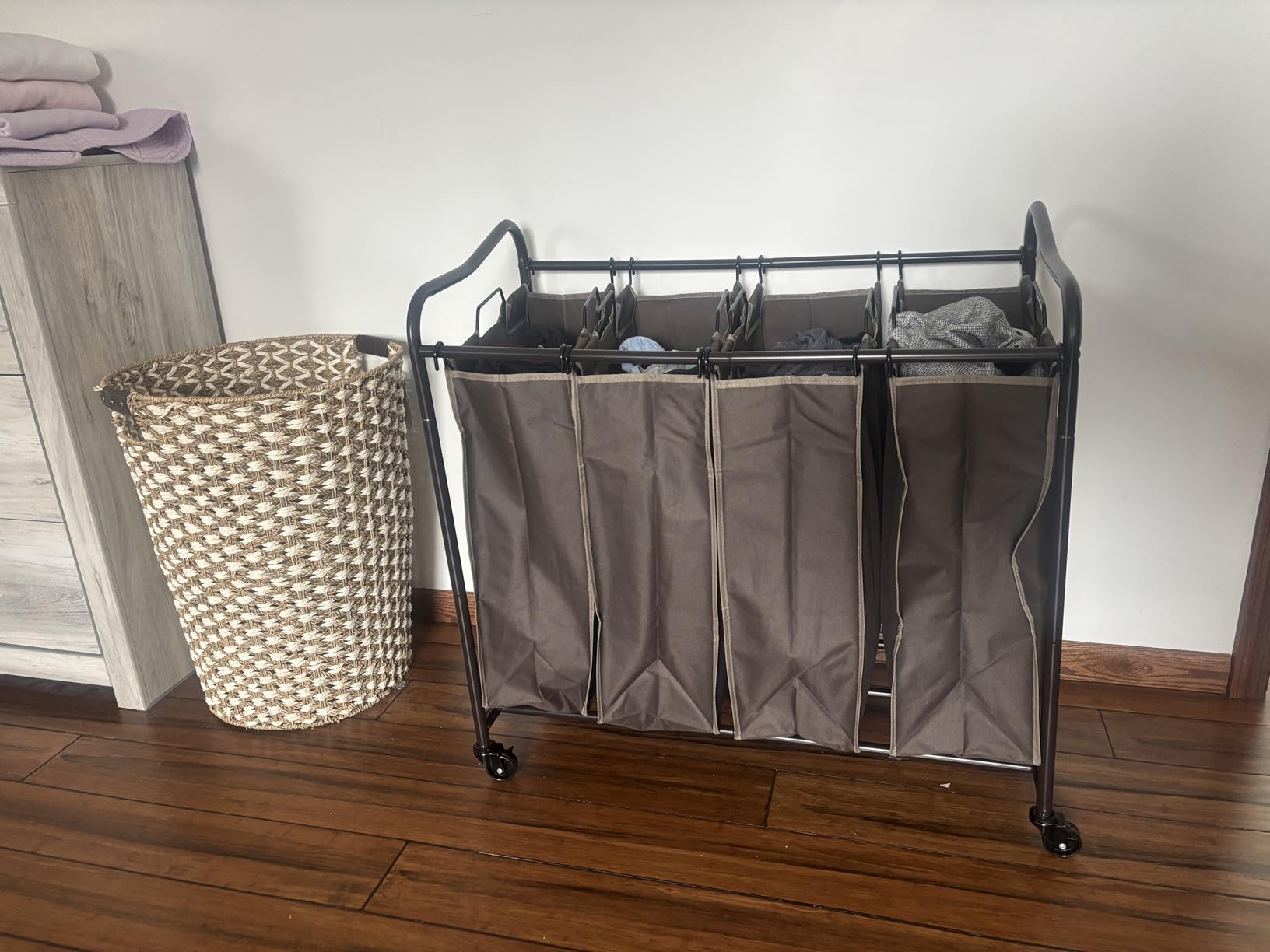 Simple Houseware 4-Bag Heavy Duty Rolling Laundry Sorter Cart, Chrome customer photo 1