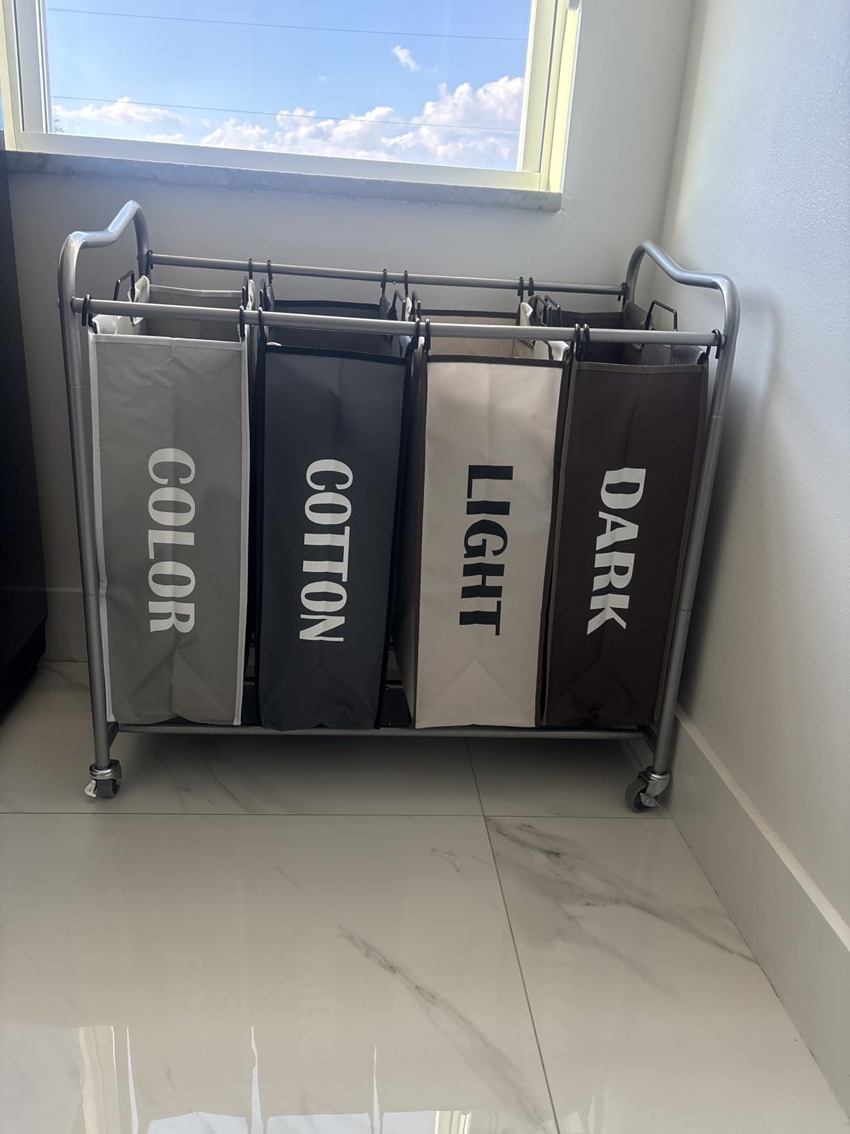 Simple Houseware 4-Bag Heavy Duty Rolling Laundry Sorter Cart, Chrome customer photo 2