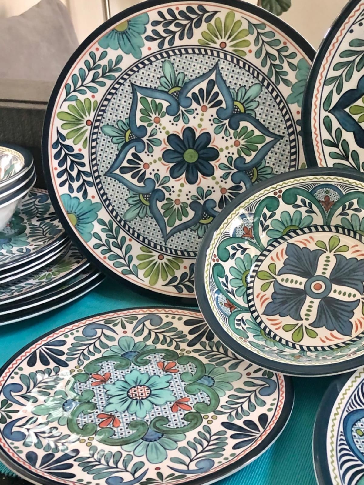 Talavera Melamine 12-Piece Dinnerware Set - Multicolored Plates and Bowls for 4, Spanish Tile-Inspired, Durable, Lightweight, Shatterproof, Dishwasher Safe, Indoor Outdoor Tableware customer photo 1