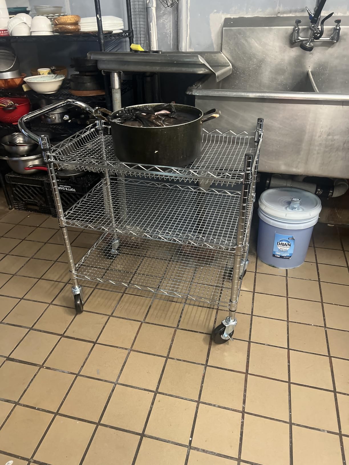 Finnhomy 3 Tier Heavy Duty Commercial Grade Utility Cart, Wire Rolling Cart with Handle Bar, NSF Listed customer photo 2