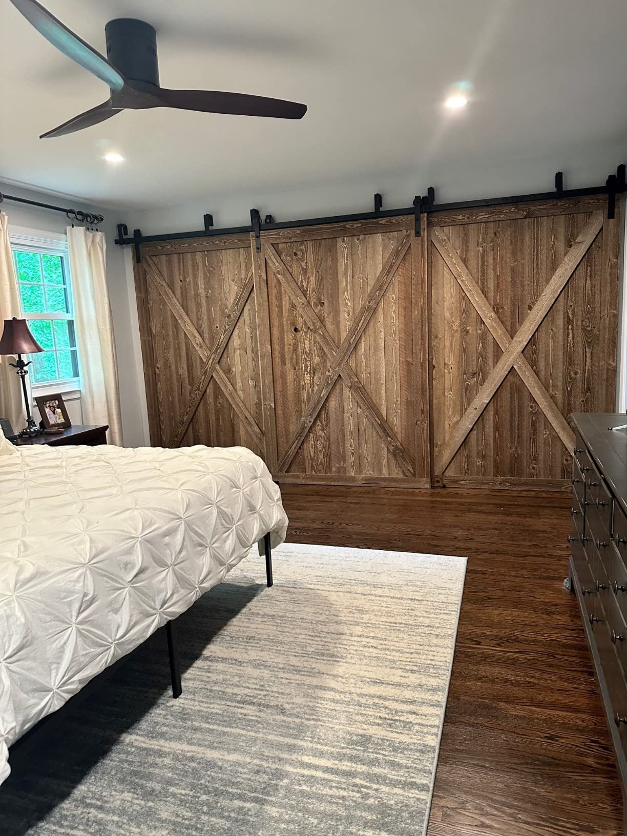 ZEKOO 6FT Double Track Bypass Sliding Barn Door Hardware Kit for 2 Doors | Low Ceiling Space Saving - Heavy-Duty Barn Door Track Kit with Quiet Rollers - Easy Install for Closet, Fit 2x36