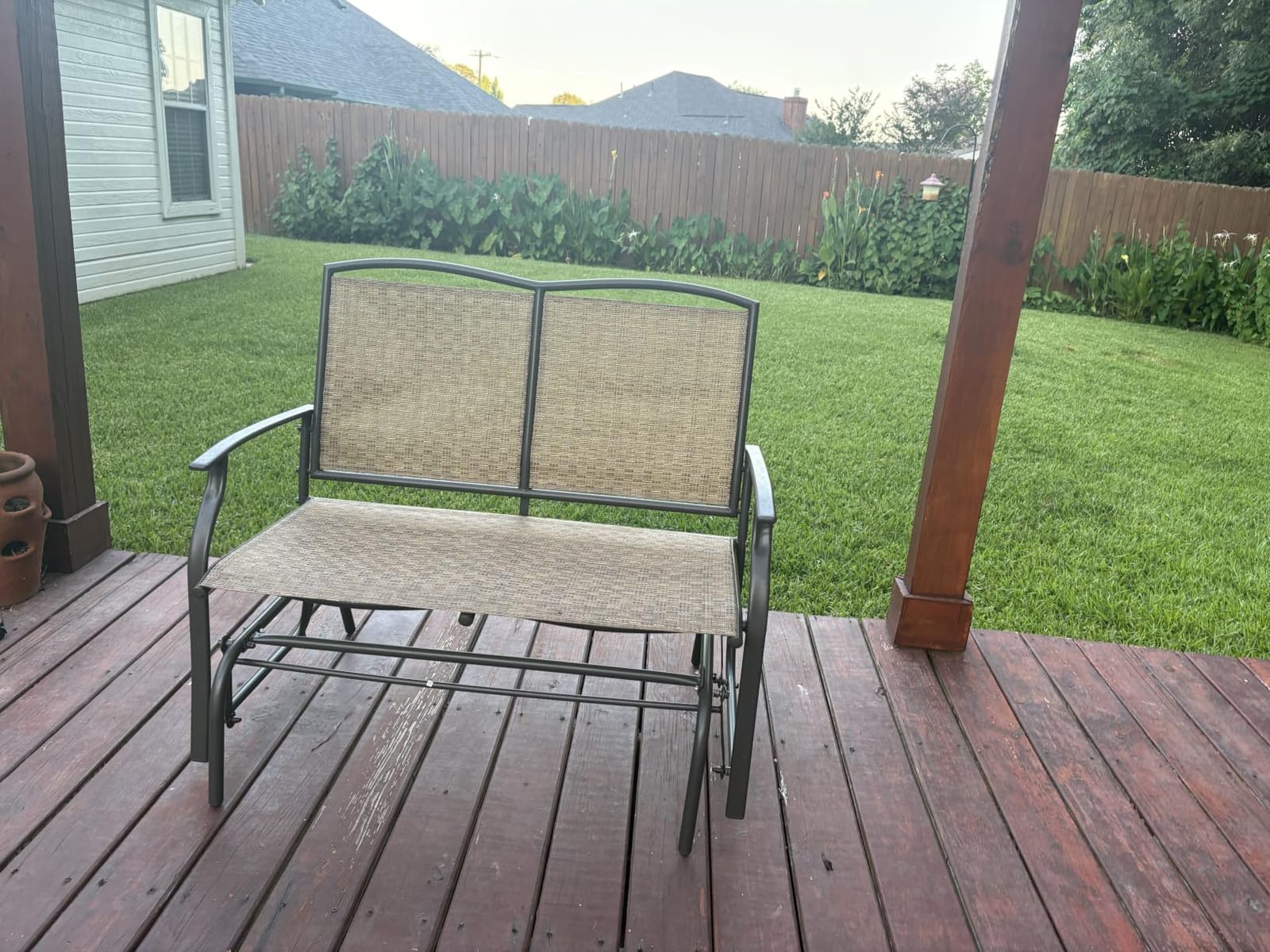 GIANTEX Patio Glider Benches for Outside, Swing Glider Chair w/Steel Frame | 400 LBS Capacity, Patio Swing Rocker, 2-Person Loveseat for Backyard, Poolside, Lawn, Balcony, Porch Glider Bench (Brown) customer photo 2