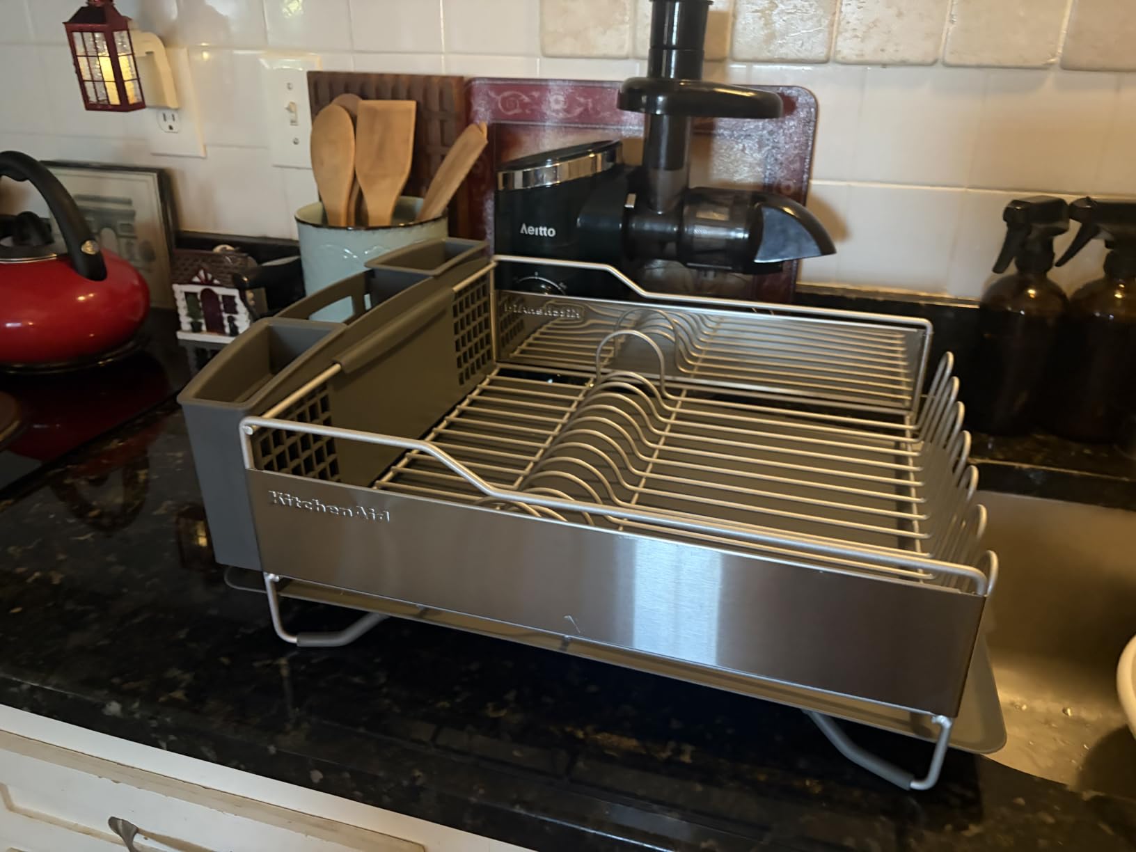 KitchenAid Large Capacity Full Size Rust Resistant Dish Rack with Angled Drain Board and Removable Flatware Caddy, Light Grey customer photo 2