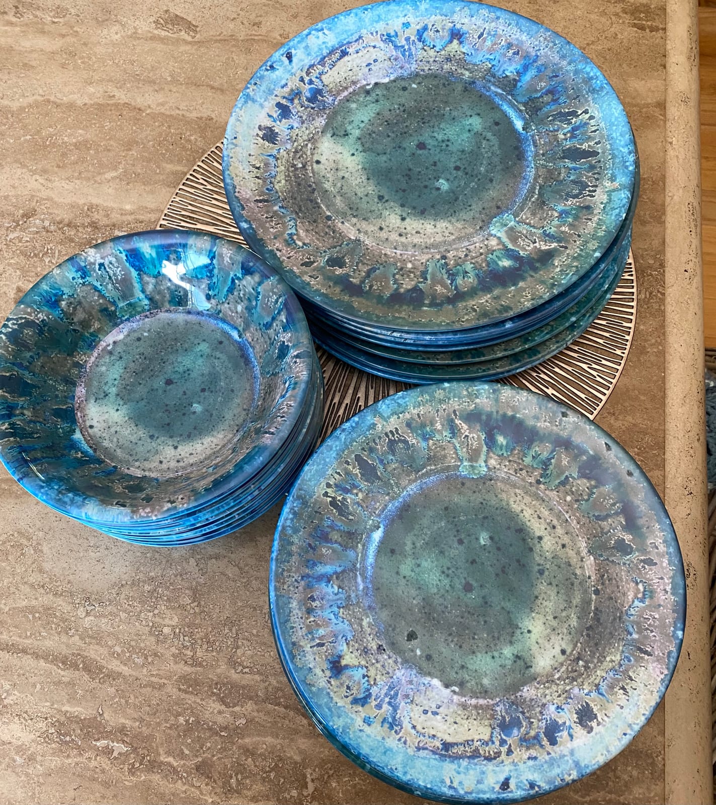 Radiance Teal 12pc Melamine Dinnerware Set - Service for 4 Plates and Bowls Set, Outdoor Dinnerware, Coastal Dishes, Unbreakable, Dishwasher Safe, Heavyweight Melamine, Rustic Look customer photo 1