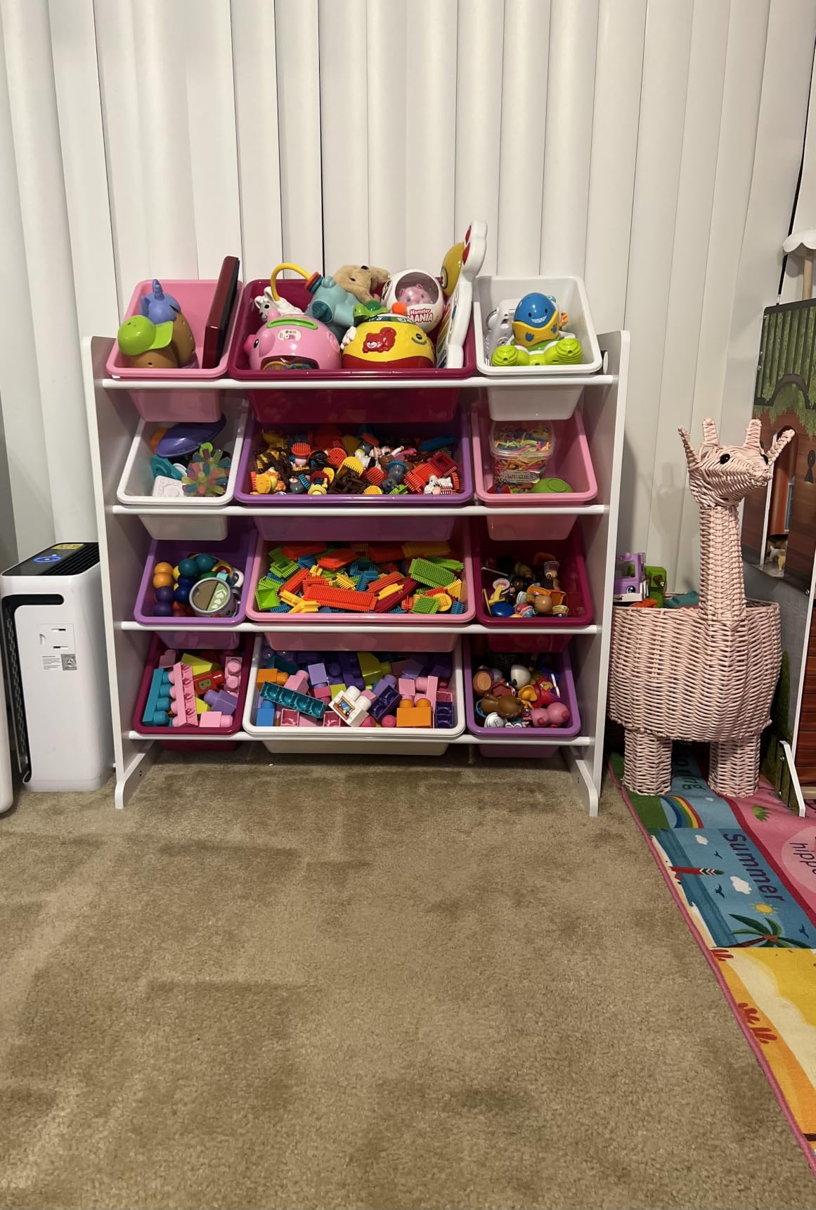 Humble Crew Kids Toy Organizer with 12 Bins, 4 Tier Storage for Playroom | Sturdy wood and steel toddler shelf, removable BPA-free containers, wall anchor anti-tip safety kit for bedroom or classroom customer photo 1