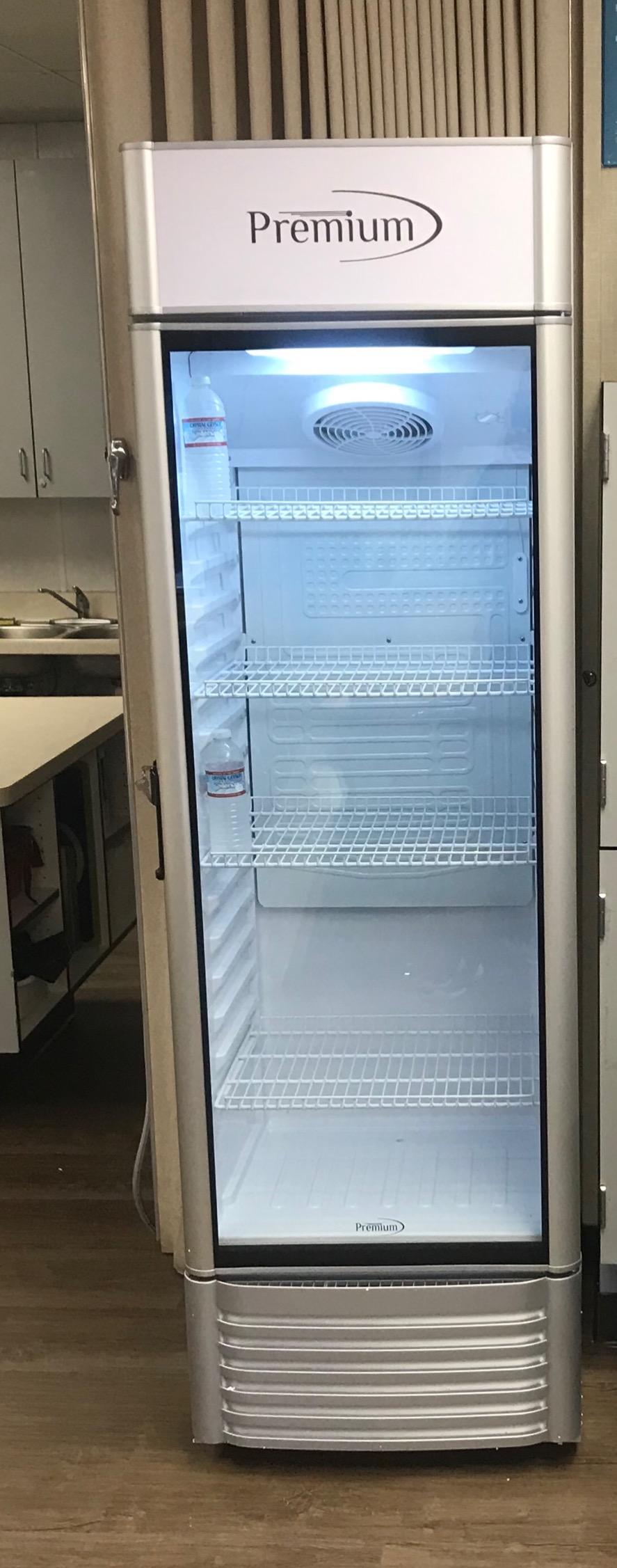 PremiumLevella PRF125DX Glass Door Display Refrigerator 12.5 cu ft Commercial Beverage Cooler Merchandiser With Customizable Lightbox - Silver customer photo 1