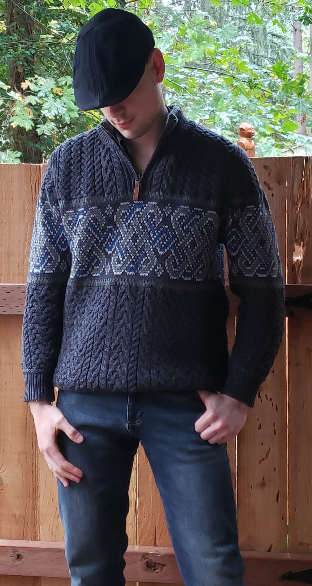 Aran Crafts Men's Irish Cable Knit Half Zip Jacquard Sweater (100% Merino Wool) customer photo 1