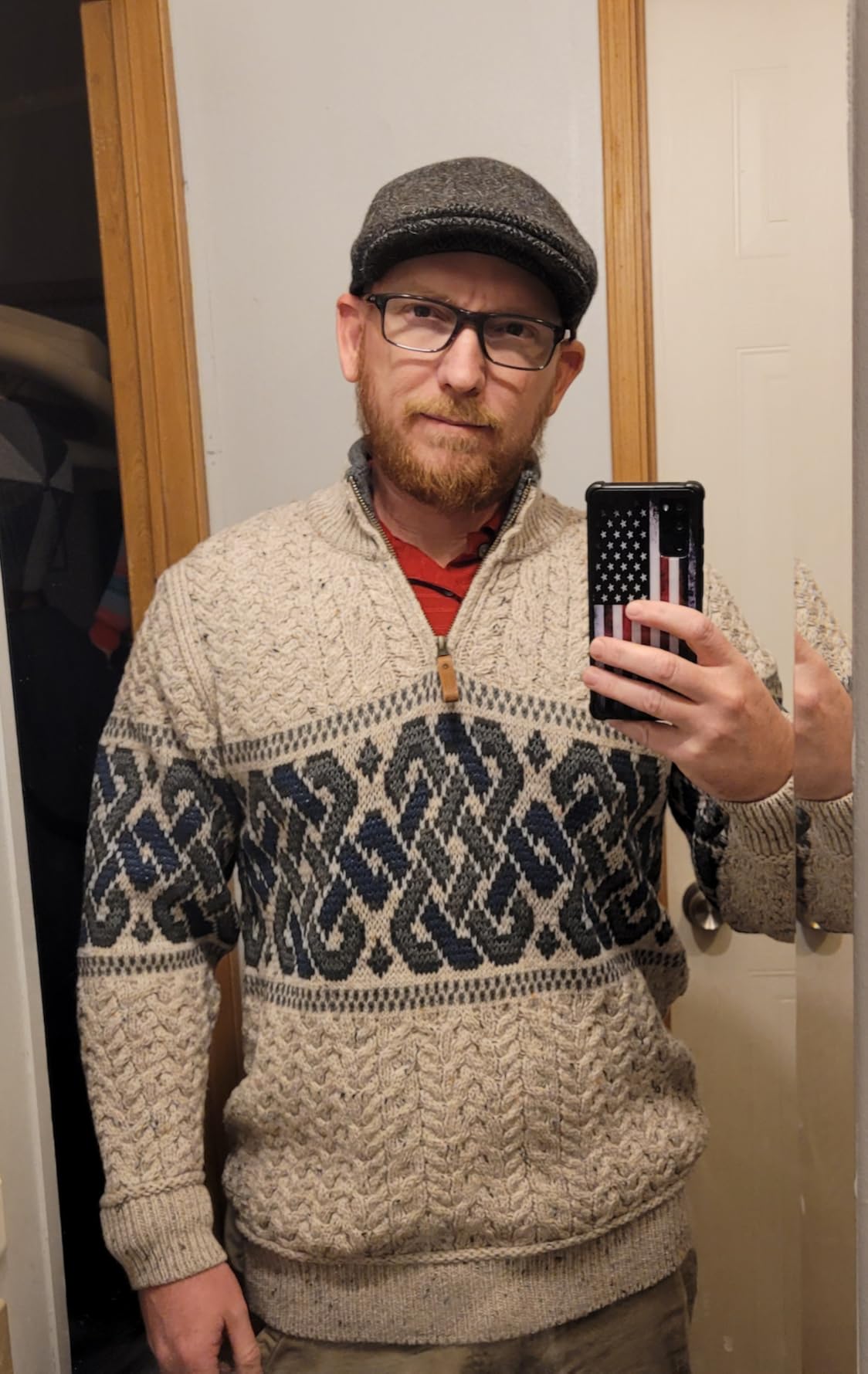 Aran Crafts Men's Irish Cable Knit Half Zip Jacquard Sweater (100% Merino Wool) customer photo 2