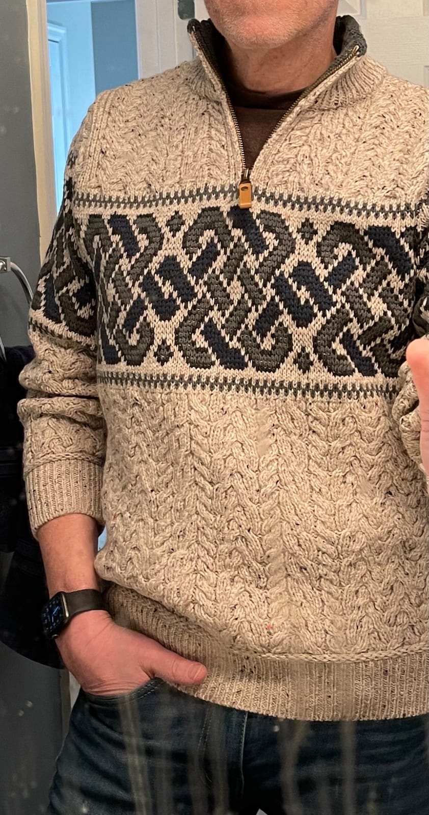 Aran Crafts Men's Irish Cable Knit Half Zip Jacquard Sweater (100% Merino Wool) customer photo 1