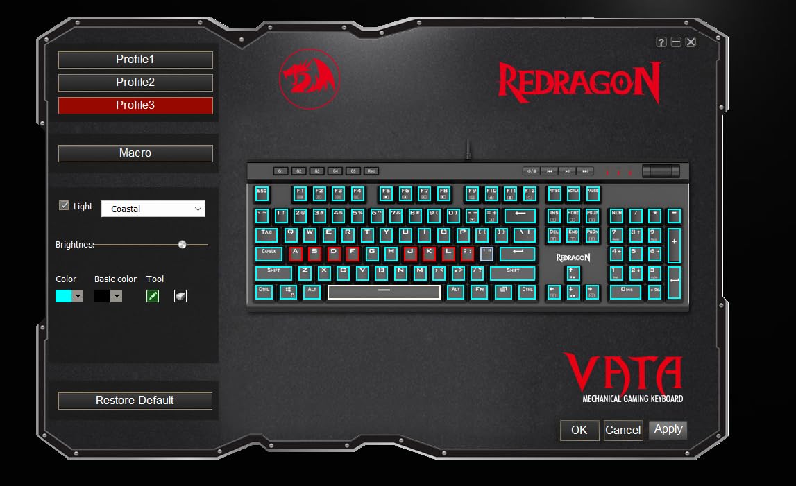 Redragon K580 Wired RGB Mechanical Gaming Keyboard, Macro Key & Media Wheel | 5 On-Board Keybinding Buttons for MMO MOBA Games, Dedicated Media Controls, Classic Tactile Blue Switch for Hype Typing Feel customer photo 2