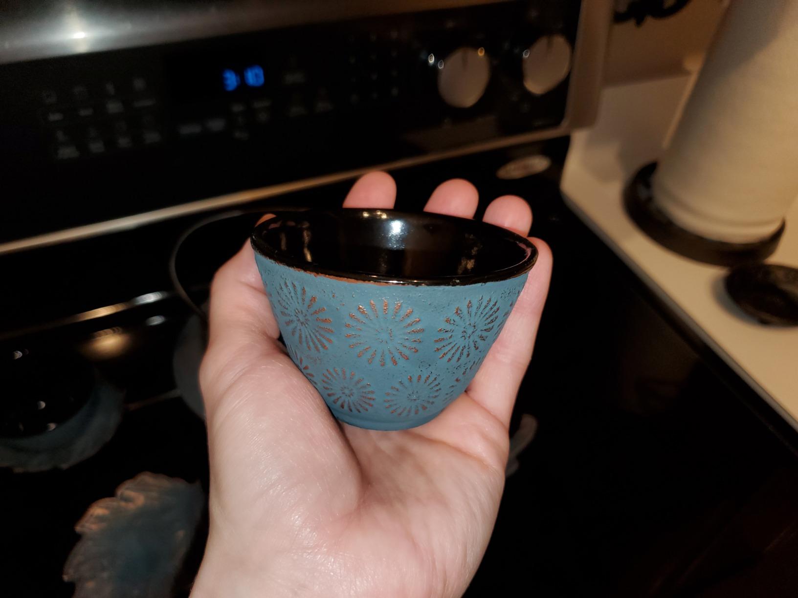 Cast Iron Tea Set with Teapot, 2 Tea Cups, 2 Saucers, Stainless Steel Tea Infuser & Matching Trivet, Enamel Coated Teapot for Loose Leaf Tea, Blue Butterfly customer photo 1