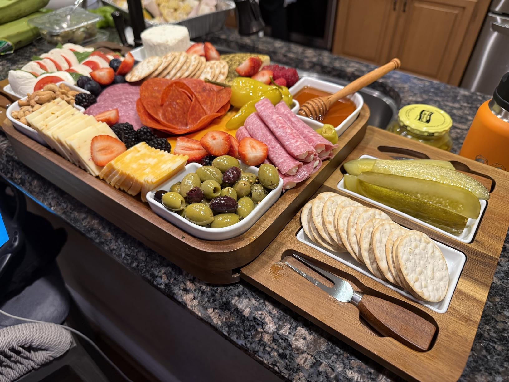 Upgraded Acacia Cheese Board Set, Square Shaped Charcuterie Set, Cheese Platter, Handcrafted Design and Stainless Steel Cutlery Set - Gift for Any Occasion No Engraving customer photo 2