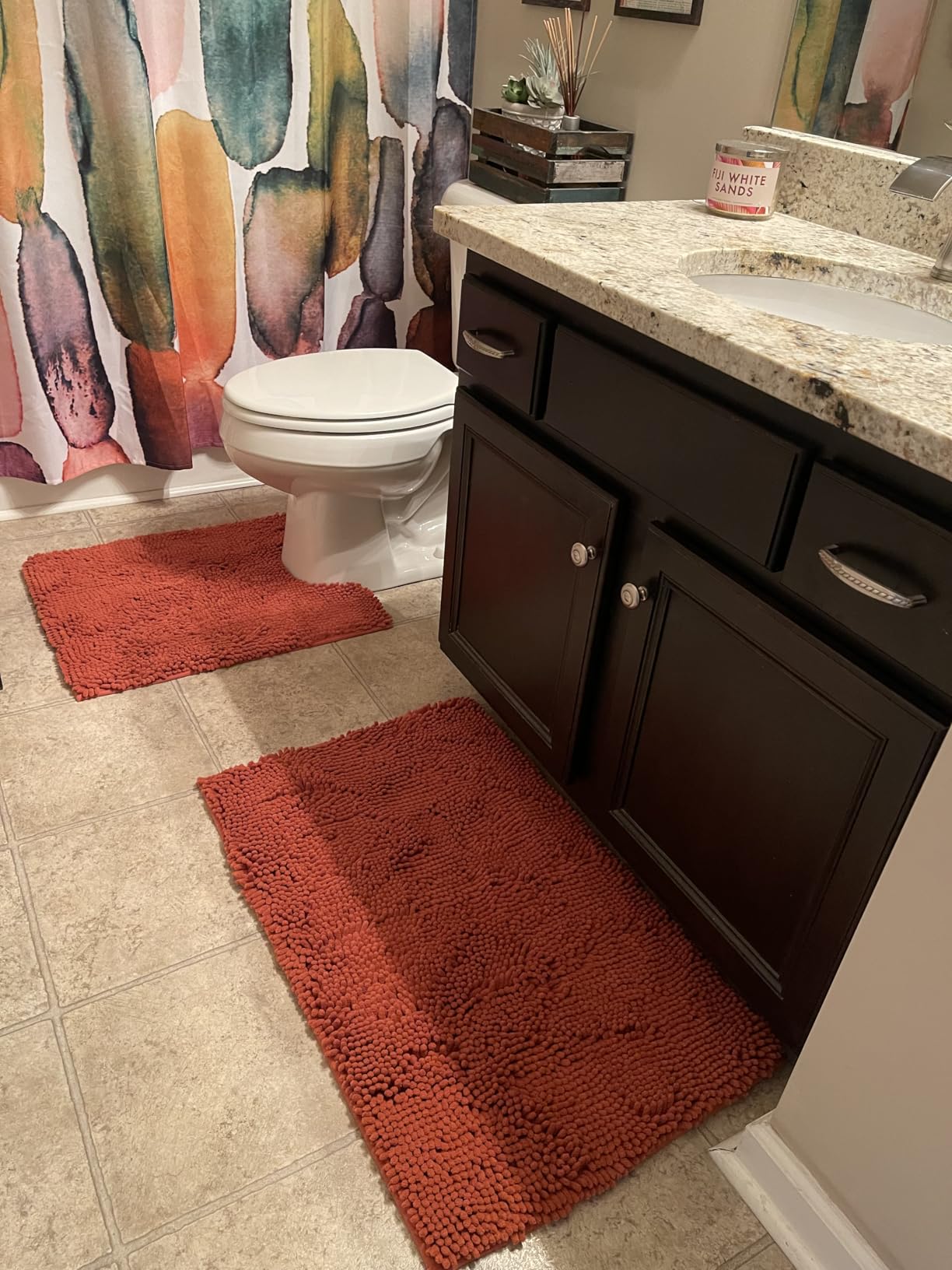 HOMEIDEAS 3 Pieces Bathroom Rugs, Soft Thick Absorbent Chenille Bath Mats, Washable Non-Slip Floor Rugs for Shower & Bath, Grey customer photo 2