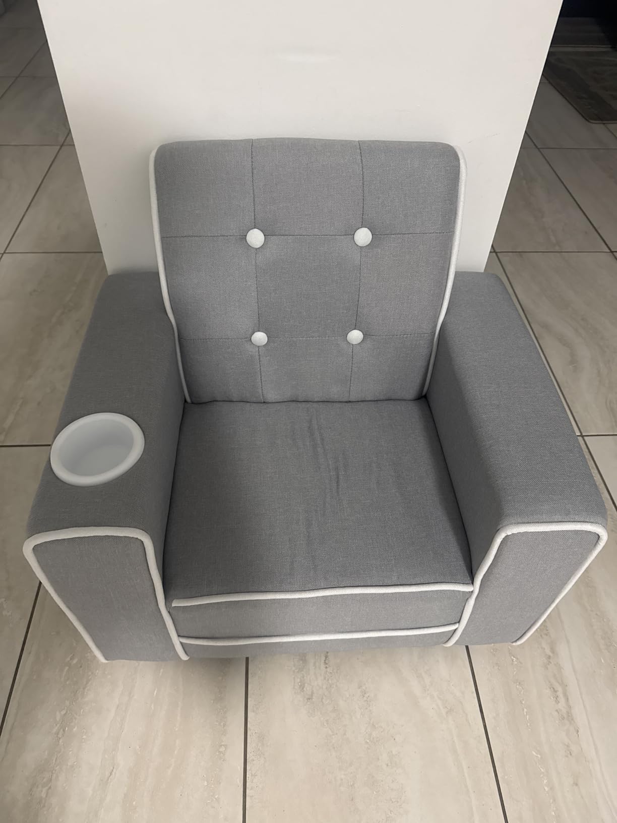 Delta Children Chelsea Kids Upholstered Chair with Cup Holder, Soft Grey customer photo 1