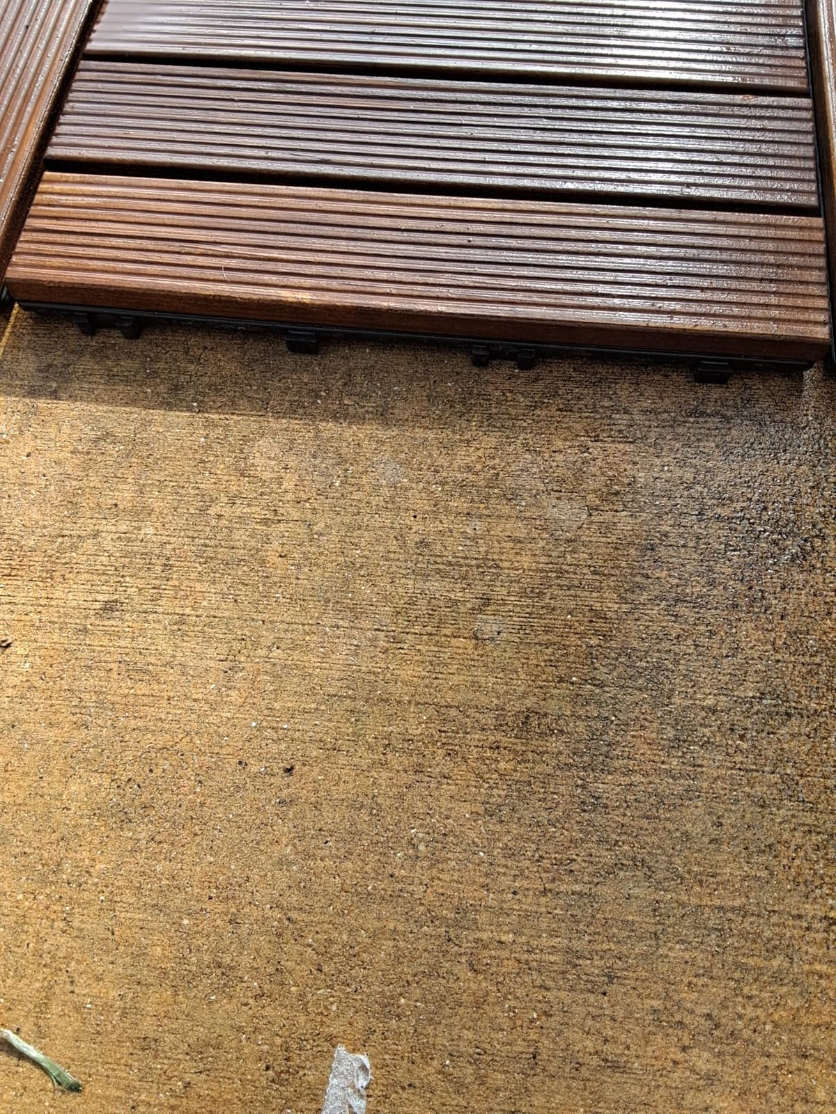 Yaheetech 27PCS Interlocking Deck Tiles Outdoor Patio Floor, Brown | Acacia wood on snap-together PP bases covers concrete patios, decks and balconies, cuts to fit, and feels smooth underfoot. customer photo 1