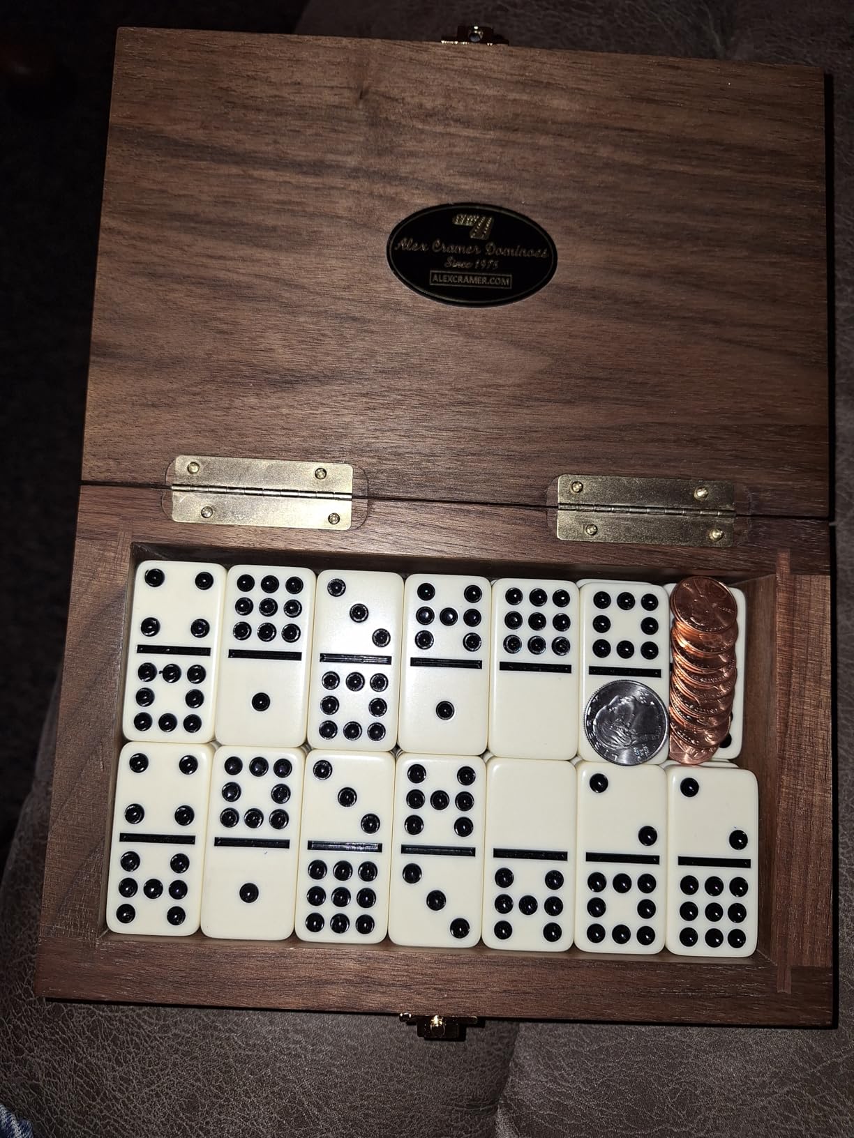 Alex Cramer The Nines Double 9 Domino Set. American-Made Solid Walnut Case Holds Our 55-Piece Set of Dominoes customer photo 1