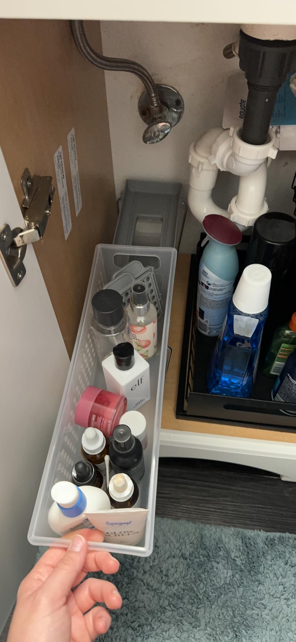 madesmart Compact Two Tier Organizer, Frost | pull out bins, adjustable dividers, tiered access, cleaning supplies, under sink use, pantry bottles, woman owned customer photo 1