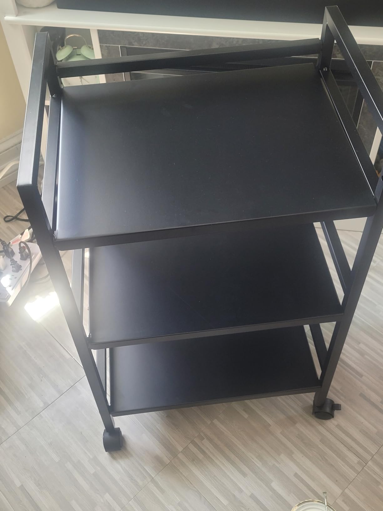Amazon Basics 3-Tier Metal Rolling Utility Cart, Storage Organizer, Multifunctional Storage, Mobile Shelving, Black customer photo 1