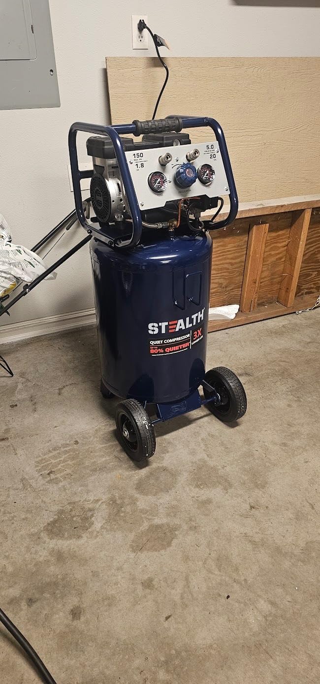 Stealth 20 Gallon Ultra Quiet Air Compressor,1.8 HP Oil-Free Peak 150 PSI 68 Decibel, 5.5 CFM @ 40 PSI 5 CFM @ 90 PSI Silent Long Life Electric Air Compressor W/Wheel for Garage customer photo 1