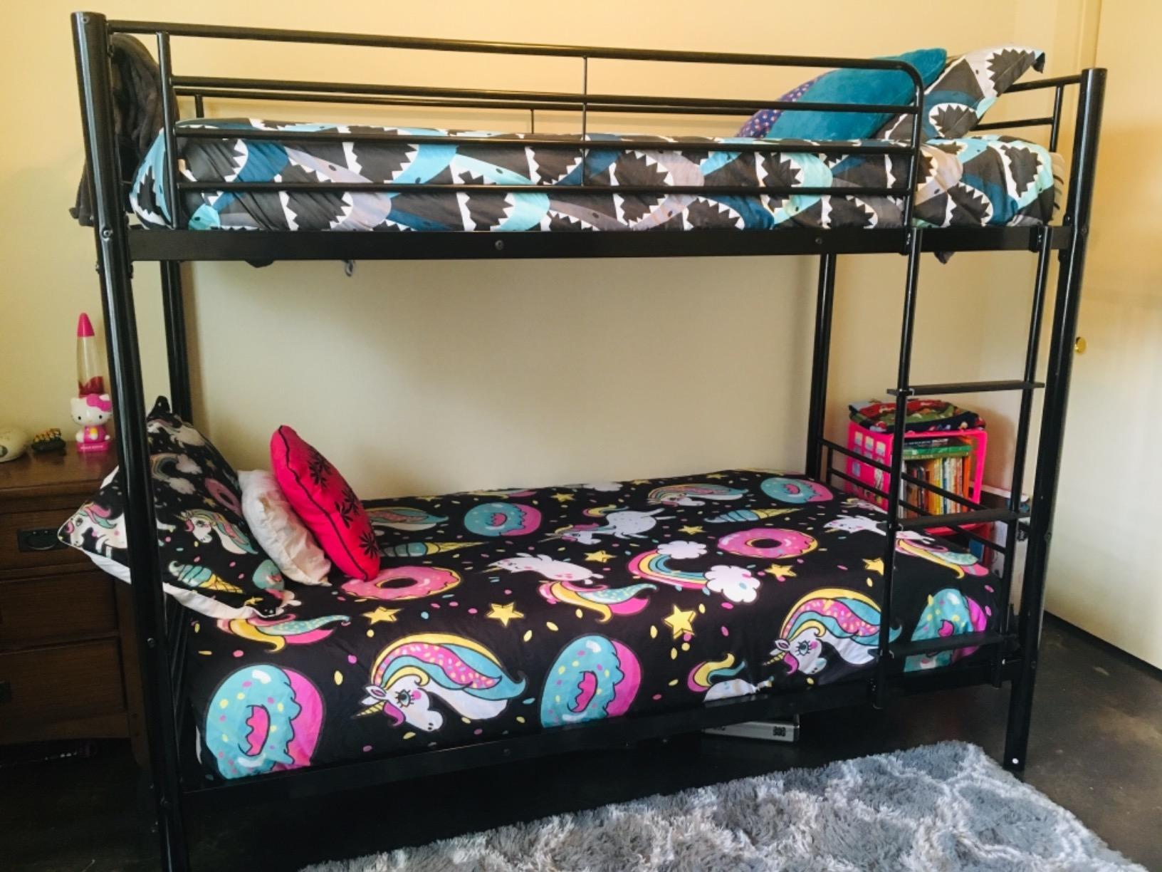 Bonnlo Bunk Bed Twin Over Twin for Kids/Teens/Adults Heavy Duty 2 Decker Bed with Flat Ladder and 13 inches High Guardrail, Metal Space Saver Bed with Stairs, Black customer photo 1