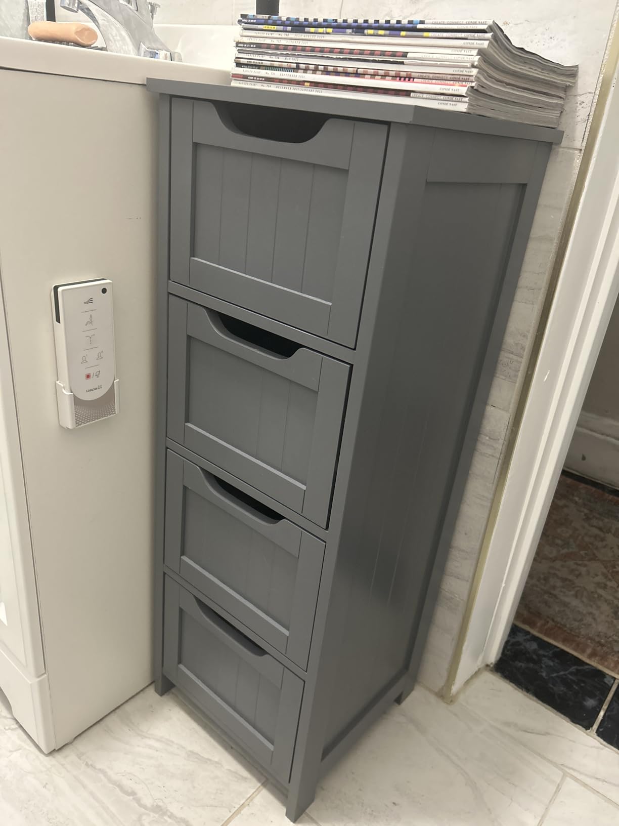 Yaheetech Bathroom Floor Cabinet, Wooden Side Storage Organizer, 4 Drawers Free-Standing Cabinet for Bathroom/Hallway/Living Room, White customer photo 2