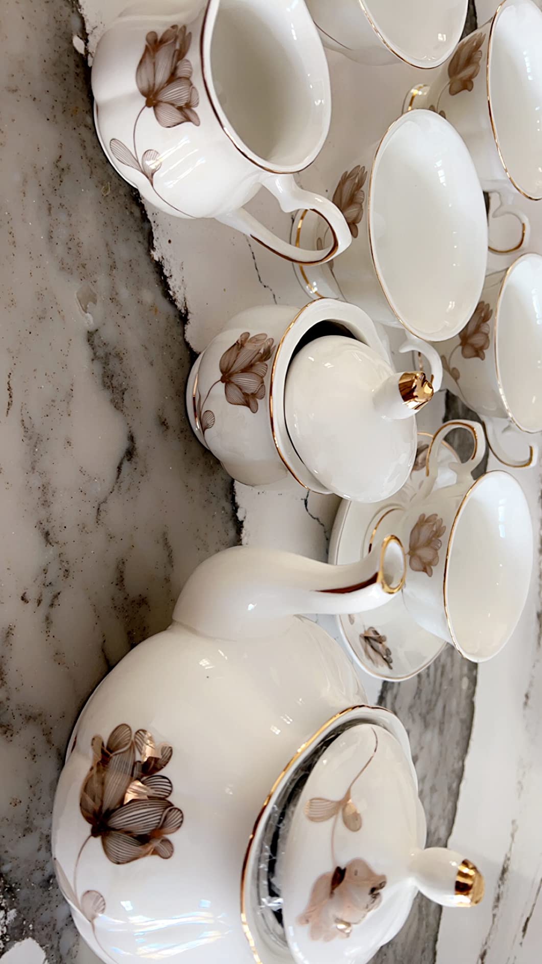 CHENP.HMC Porcelain Ceramic 22-Piece Tea Set, Teapot and Cup Set, 30.7 Ounces, for 6, Gift Sets, Tea or Coffee Lovers, Wedding, Birthday customer photo 2