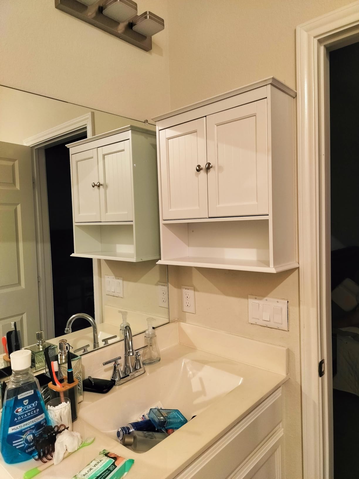 Spirich Bathroom Wall Cabinet with Beadboard Doors, White Medicine Cabinet | Adjustable Shelf, Open & Concealed Storage, Space-Saving Over-Toilet Design for Toiletries, Towels, Medicines & Decor customer photo 2