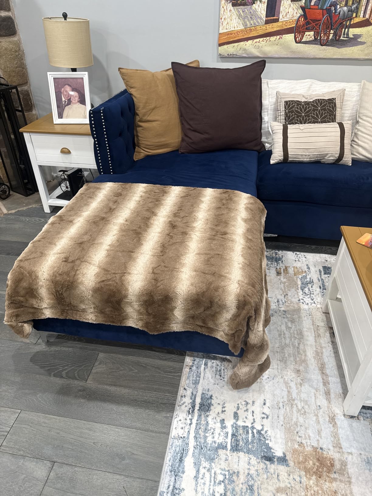 Madison Park Zuri Faux Fur Reversible Throw Blanket, 50 x 60, Snow Leopard | Oversized Soft Plush, OEKO-TEX Certified customer photo 2