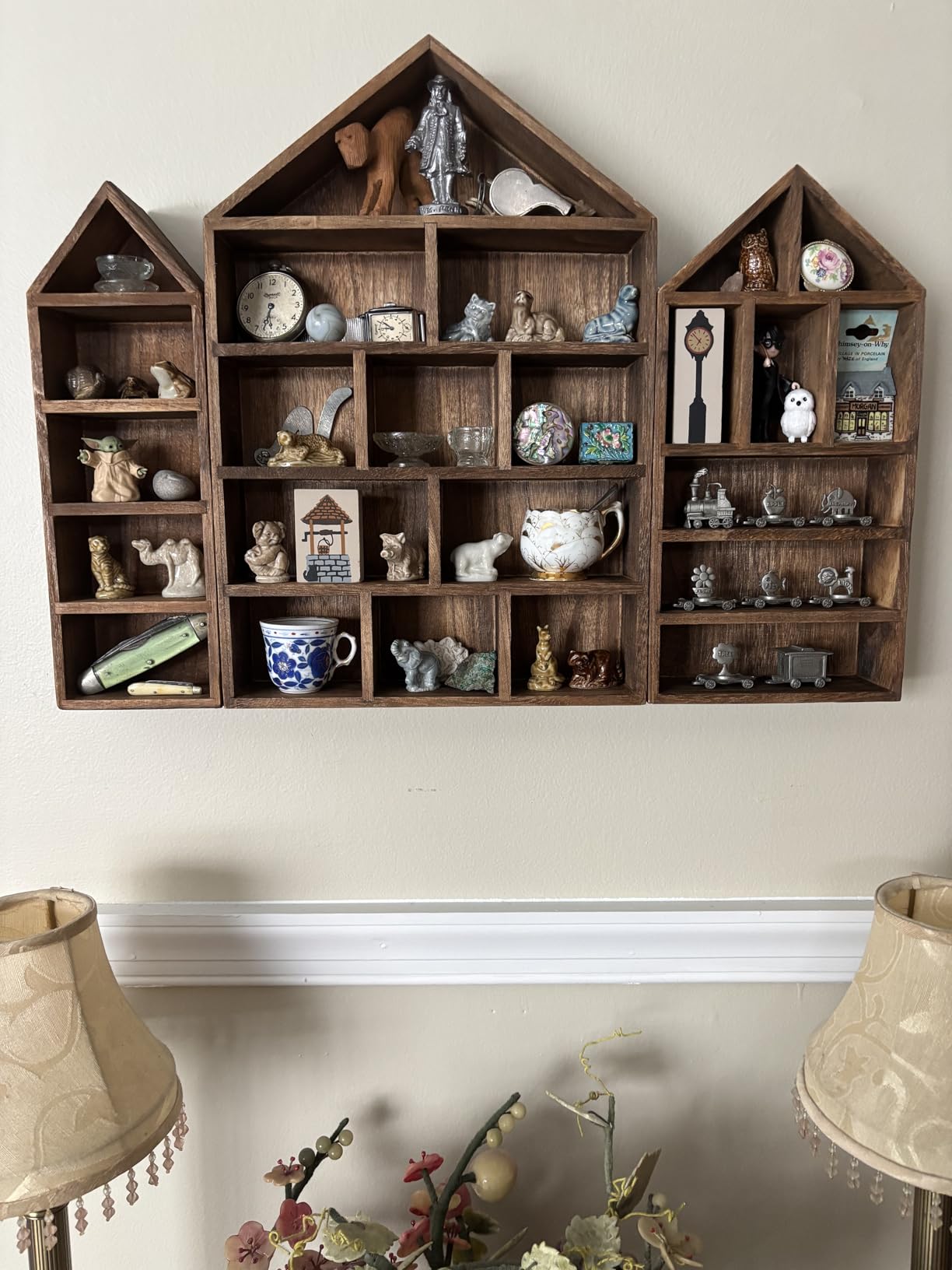 Ikee Design Wooden Shadow Box Display Shelf Organizer | Wall-mountable wood display rack with 5 adjustable shelves for figurines, action figures and collectibles customer photo 2