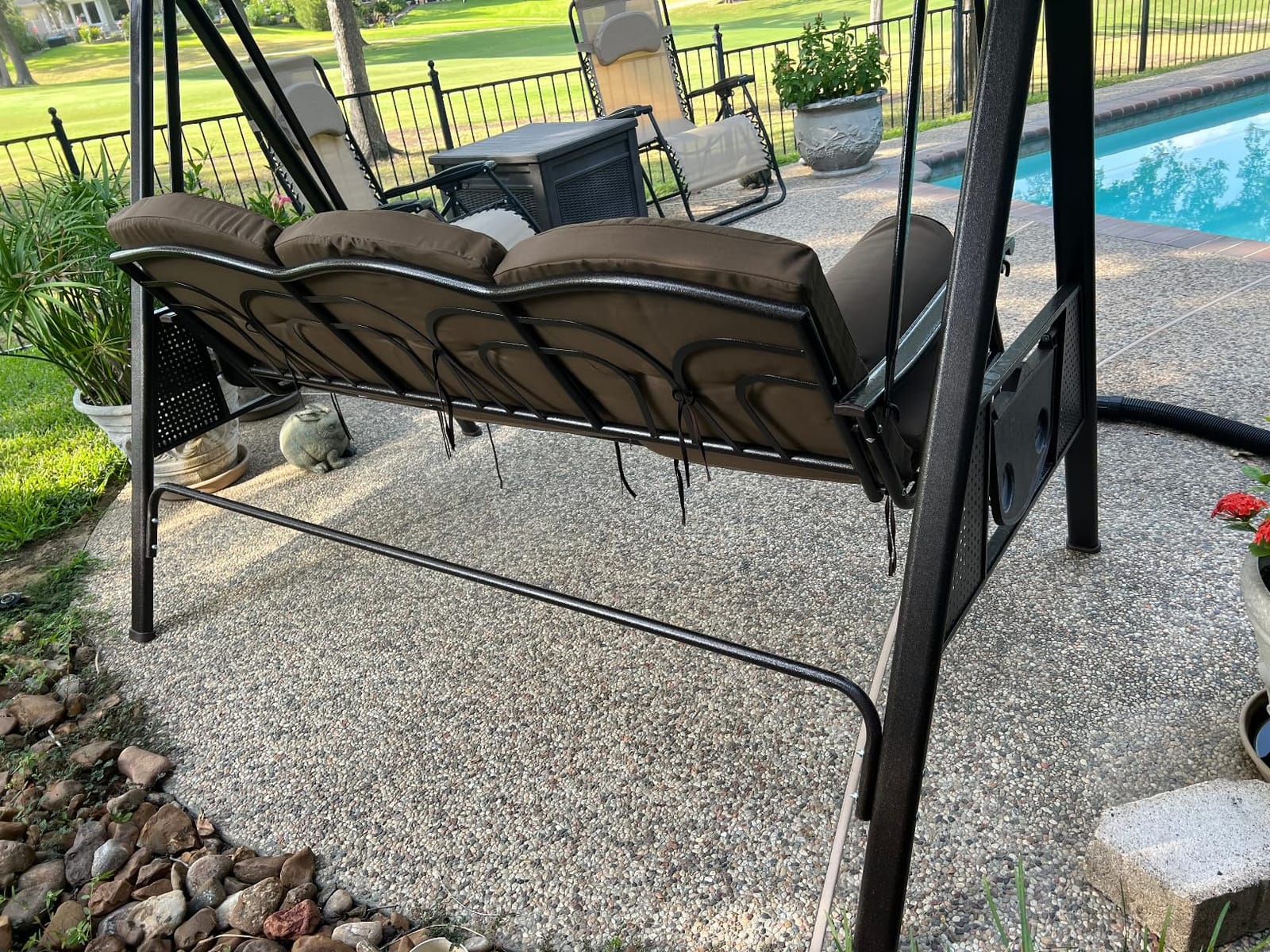 PURPLE LEAF Outdoor Porch Swing for Adults Durable Bronze Aluminum Frame with Thick Cushions, Removable Covers, UV-Resistant Canopy customer photo 2