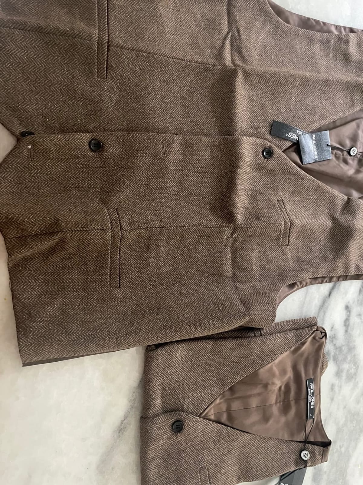 PJ PAUL JONES Mens Tweed Suit Vest Vintage Herringbone Wool Blend Waistcoat customer photo 2