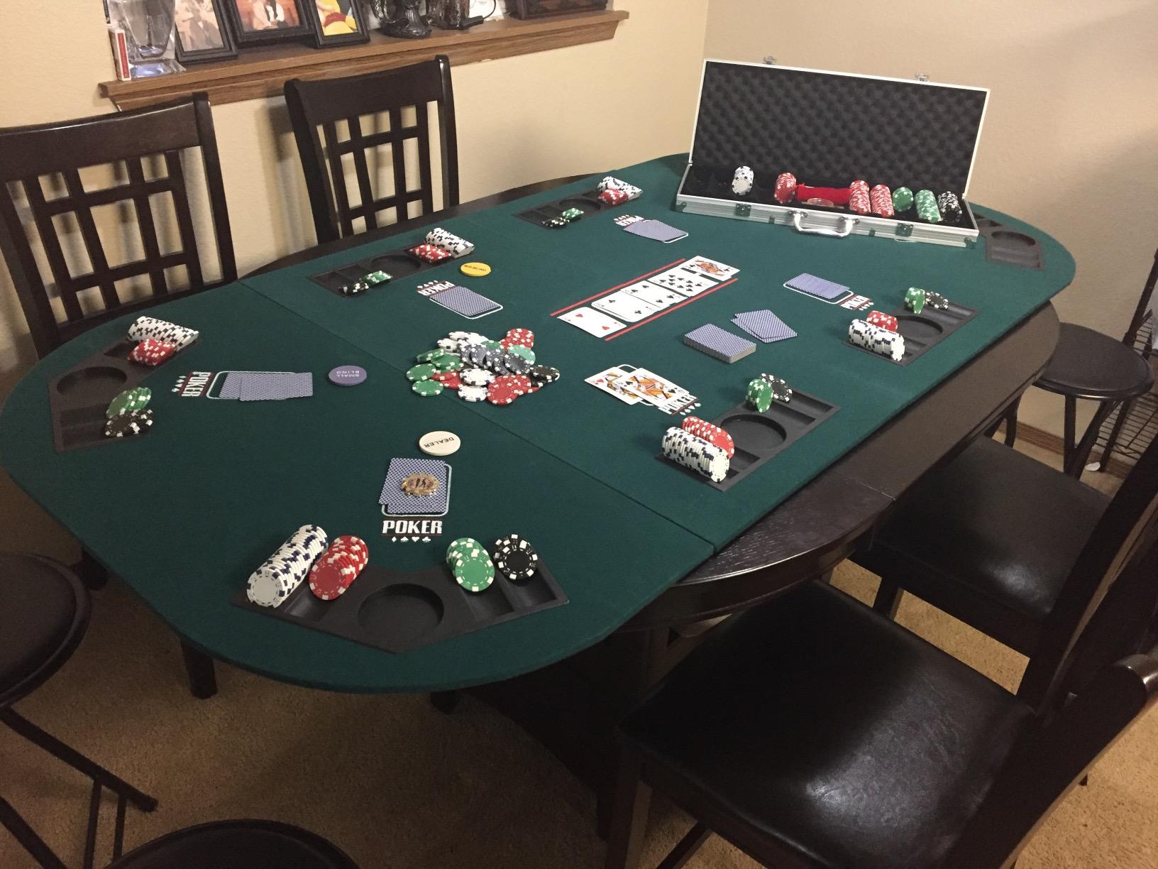 GIANTEX 79 x 36 Inch Poker Table Top, Foldable 8 Player Texas Holden Poker Table Topper w/Carry Bag, Cup Holders, Chip Trays, Portable Anti-Slip Blackjack Card Board Poker Mat Layout for Casino customer photo 1