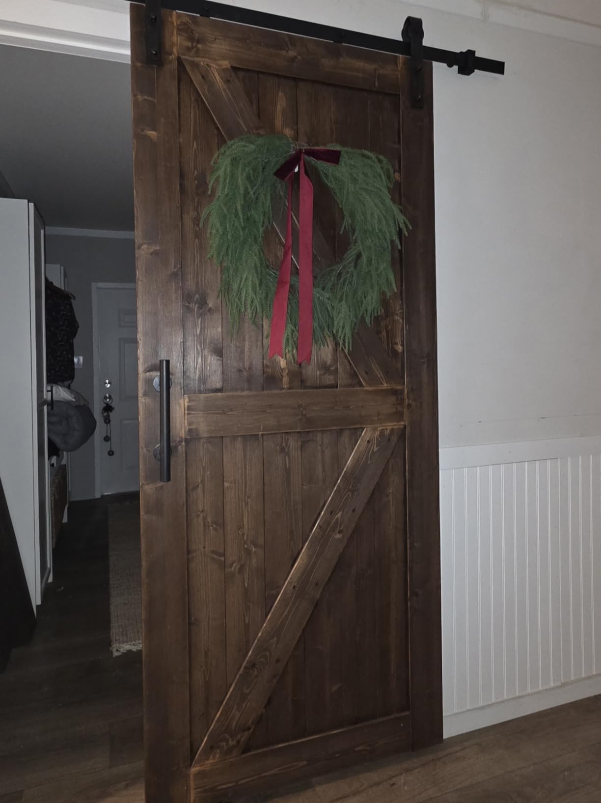 S&Z TOPHAND 36in x 84in Unfinished British Brace Knotty Barn Door with 6.6FT Sliding Door Hardware Kit/Solid Wood/Sliding Door/Double Surfaces/A Simple Assembly is Required customer photo 1