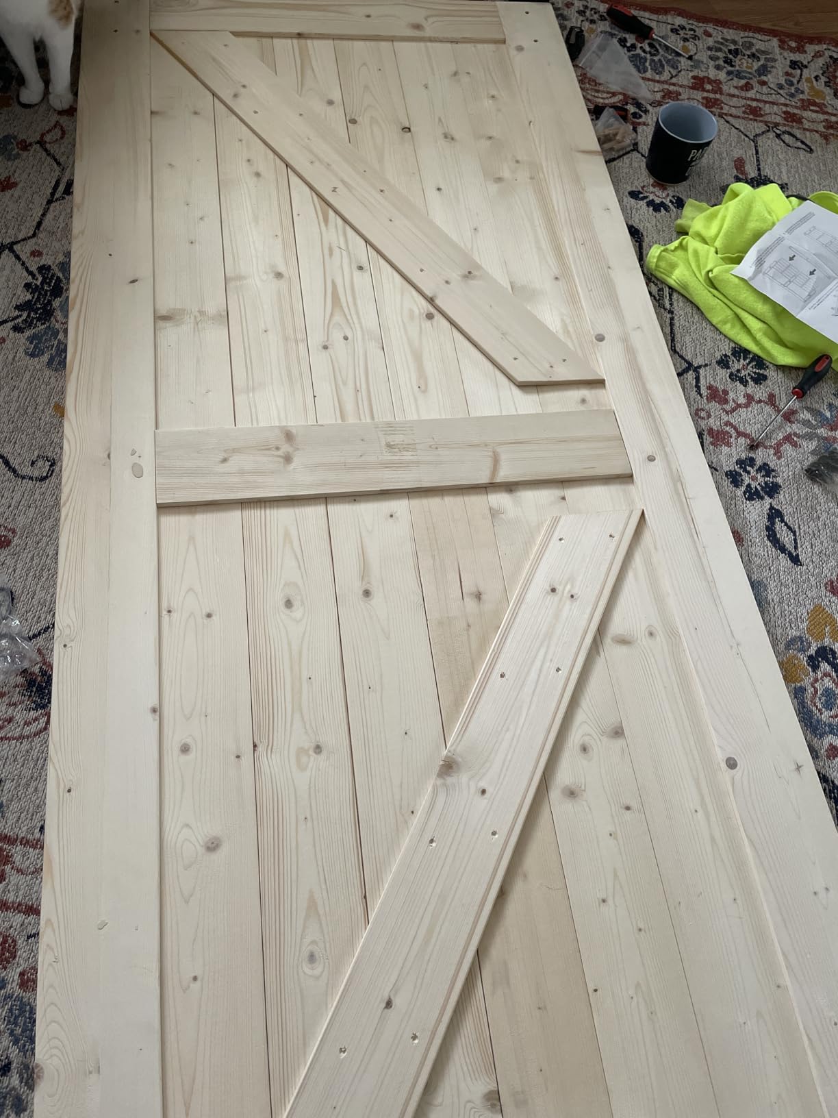 S&Z TOPHAND 36in x 84in Unfinished British Brace Knotty Barn Door with 6.6FT Sliding Door Hardware Kit/Solid Wood/Sliding Door/Double Surfaces/A Simple Assembly is Required customer photo 2
