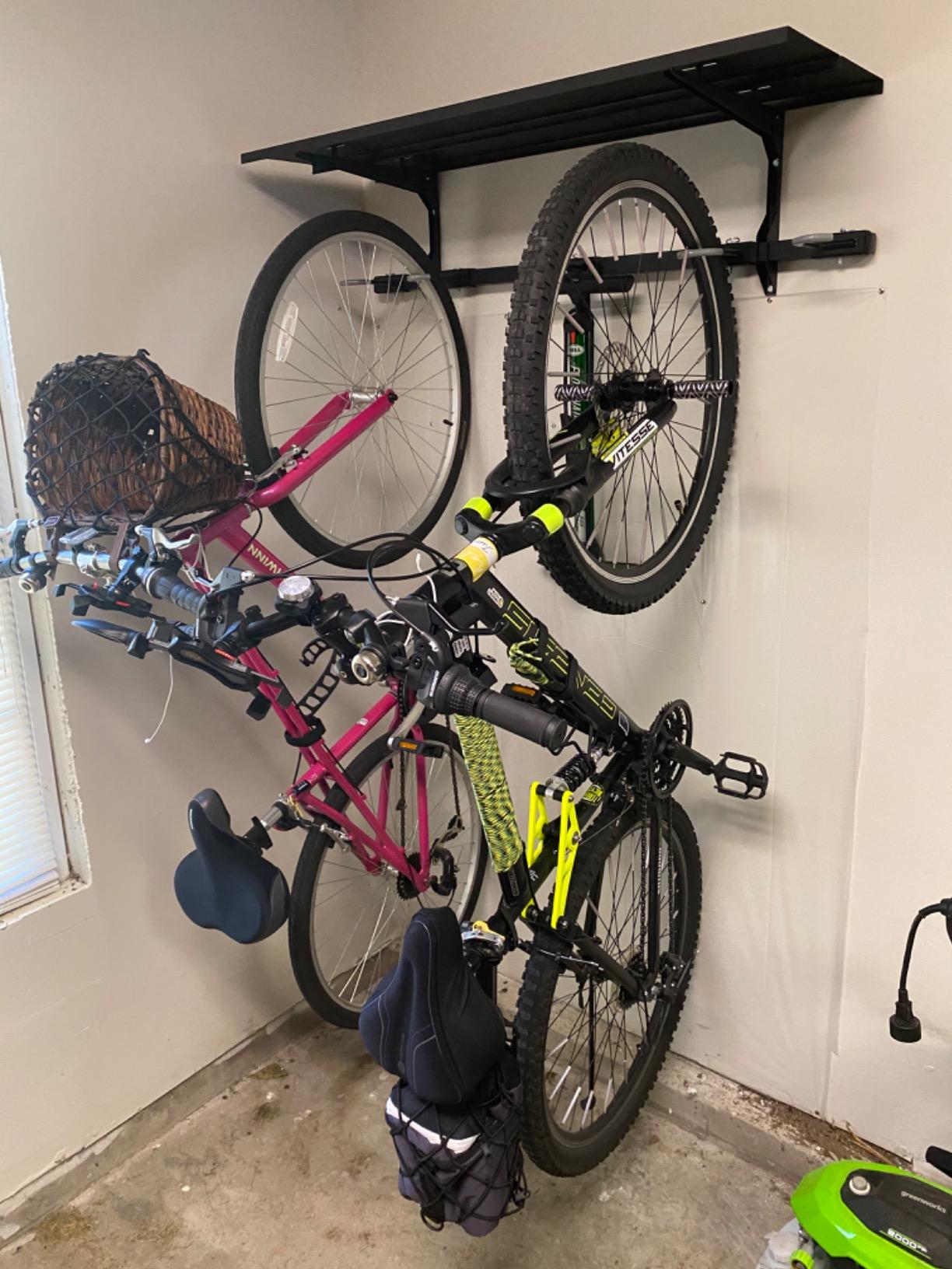 StoreYourBoard Bike Storage Rack with Shelf - Heavy Duty Garage Bike Storage Rack for 5 Bicycles, Adjustable Vertical Bike Rack, Bike Rack Shelf for Helmets & Gear, Holds 300 lbs customer photo 1