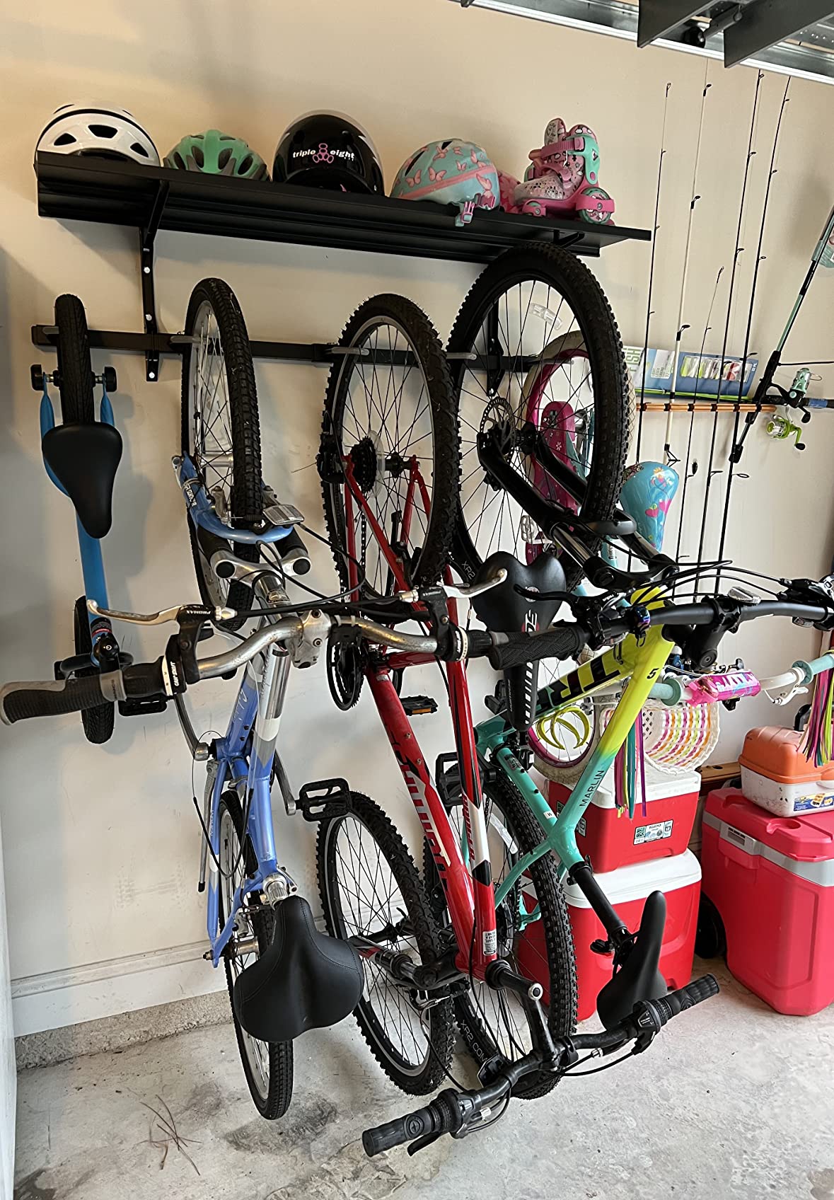 StoreYourBoard Bike Storage Rack with Shelf - Heavy Duty Garage Bike Storage Rack for 5 Bicycles, Adjustable Vertical Bike Rack, Bike Rack Shelf for Helmets & Gear, Holds 300 lbs customer photo 2