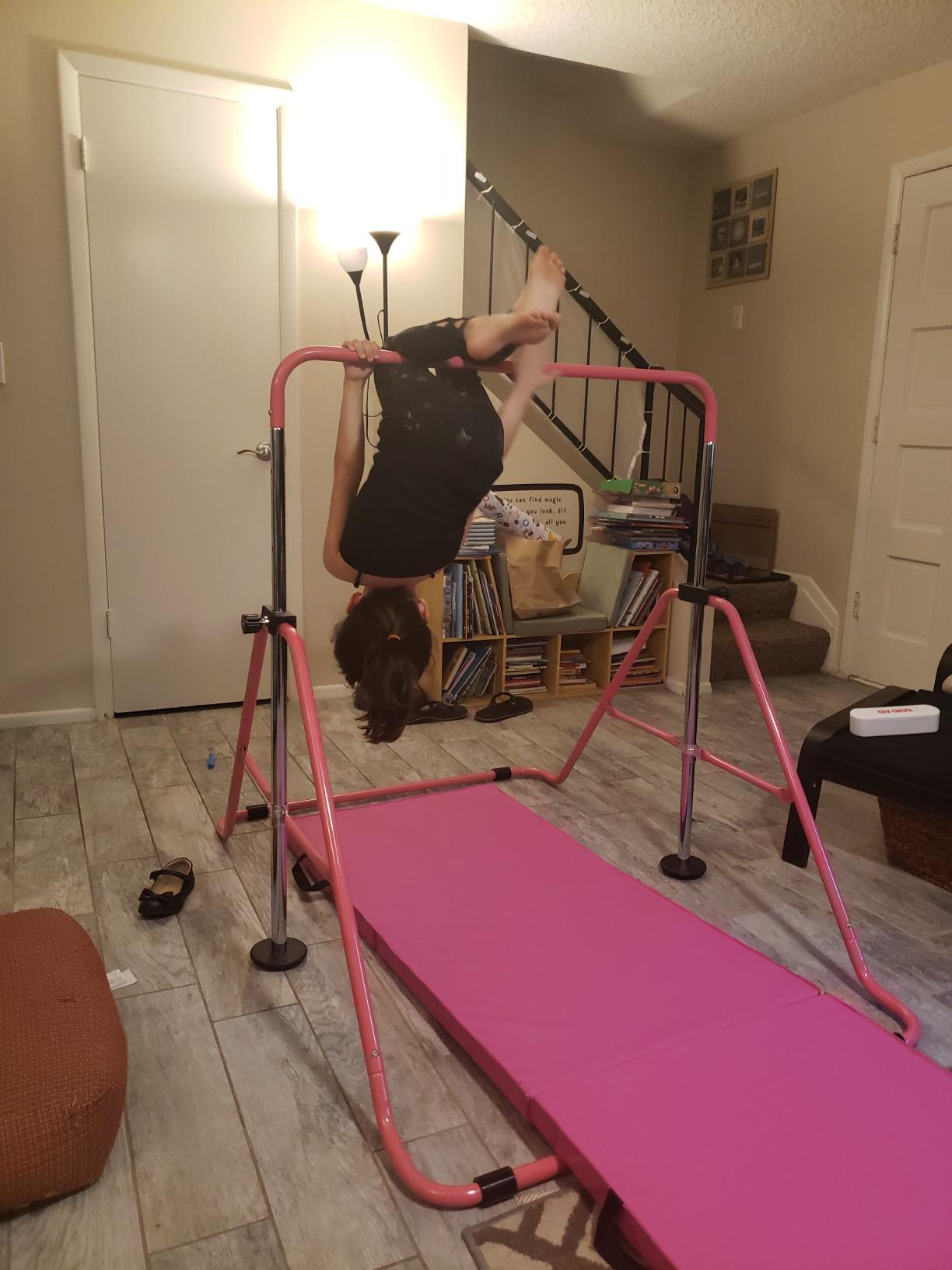 WATBKHE Kids Gymnastics Bar Gymnastic Equipment for Home Adjustable Height Gymnastic Training Bar Gymnastic Stuff for 3-7 Years Old Girls customer photo 2