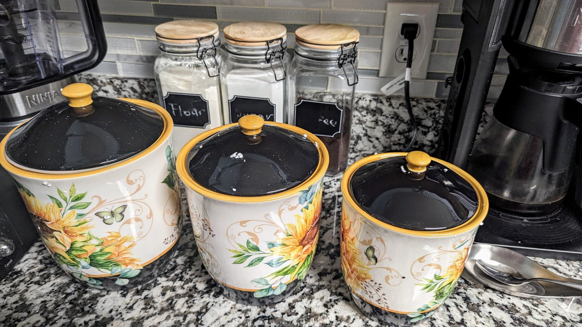 Sunflower Fields 3-Piece Ceramic Canister Set with Airtight Lids - Decorative Floral Storage Jars for Kitchen Counter, Pantry, Coffee, Sugar, Flour, and More - 52 oz, 74 oz, 96 oz customer photo 1