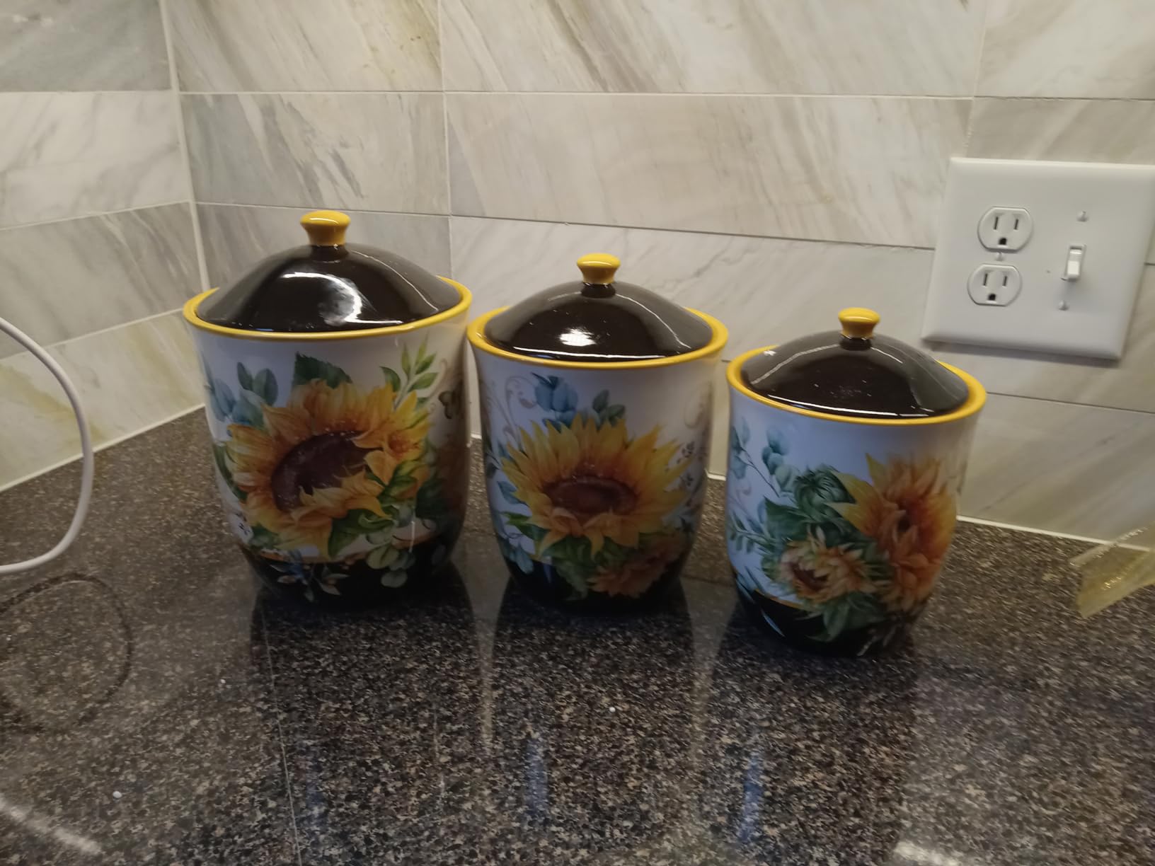 Sunflower Fields 3-Piece Ceramic Canister Set with Airtight Lids - Decorative Floral Storage Jars for Kitchen Counter, Pantry, Coffee, Sugar, Flour, and More - 52 oz, 74 oz, 96 oz customer photo 2