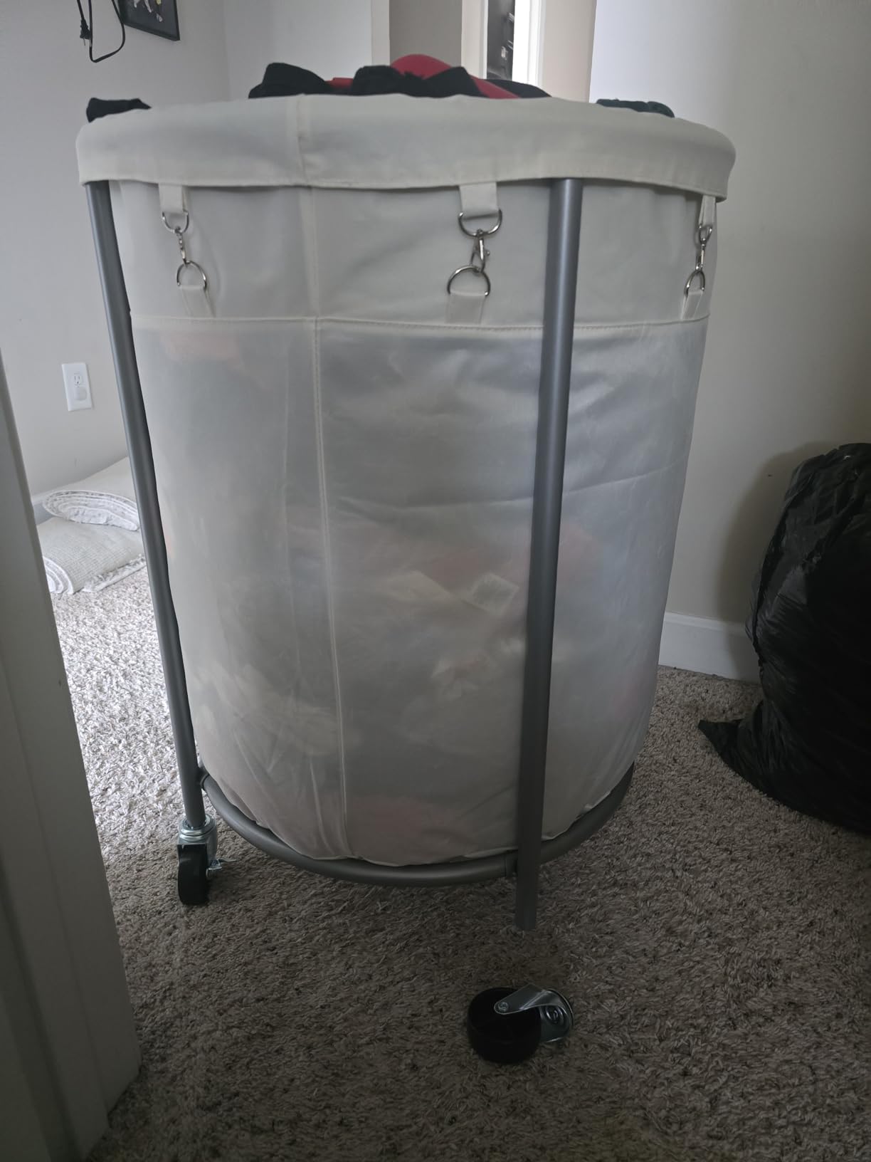 SONGMICS Laundry Basket, Rolling Steel Frame with 2 Locking Wheels, 190 L | Heavy-Duty Laundry Hamper Cart with Removable Bag, White and Metallic Silver, URLS01MZ customer photo 2