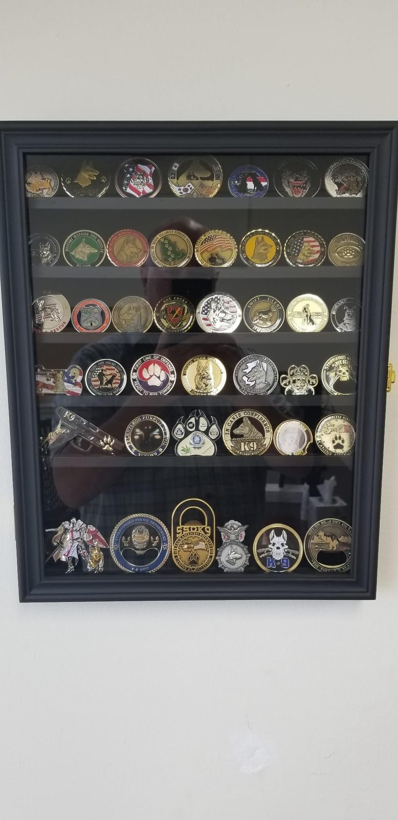 Military Challenge Coin Display Case Lockable Wooden Cabinet Rack Holder | Black Showcase Shadow Box with Removable 2 Grooves Shelves and Anti Fade Real Glass Door for Casino Poker Chips Collectibles customer photo 2