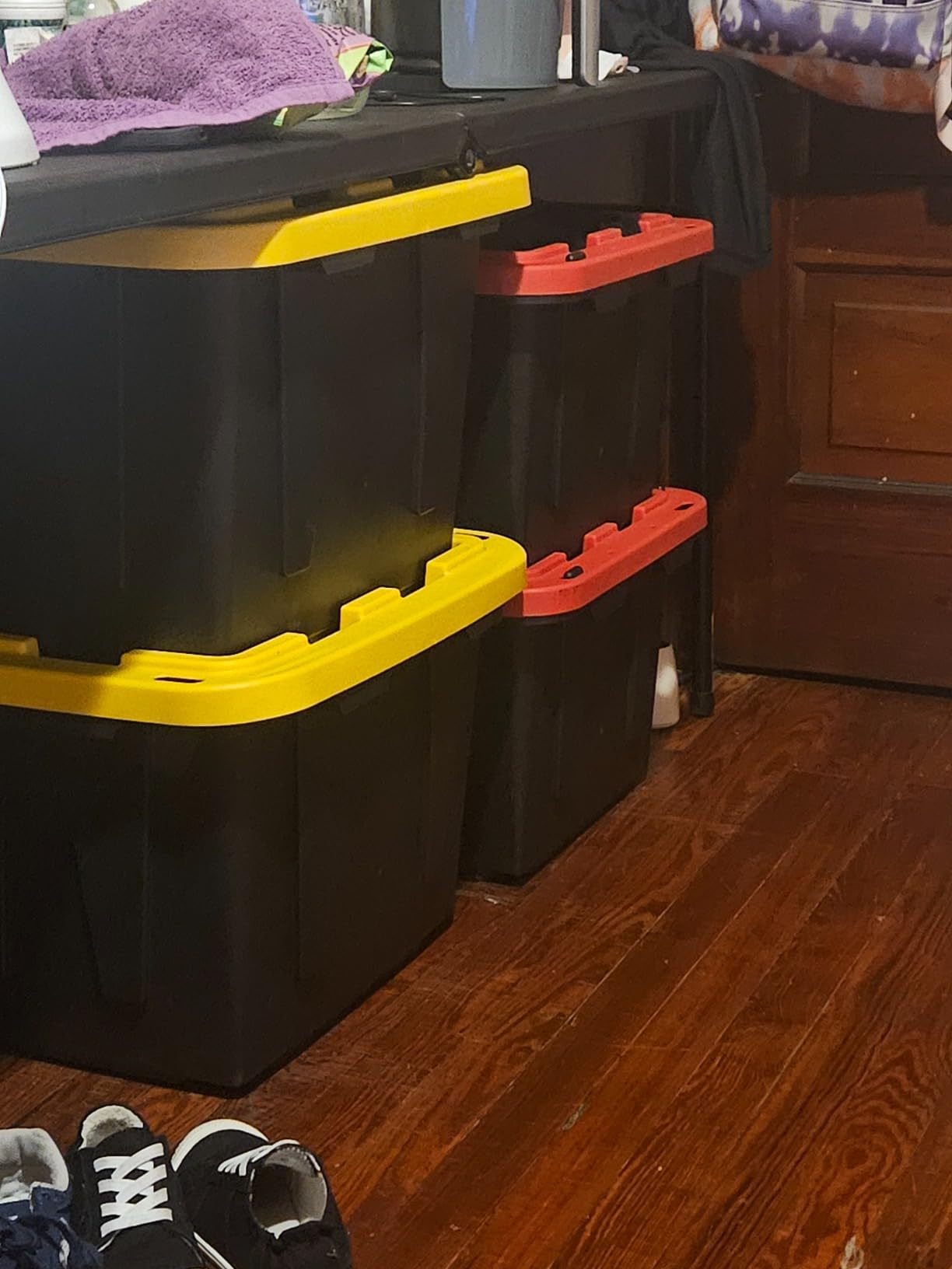 BLACK & YELLOW 5-Gallon Stackable Plastic Storage Bins with Lids, 6 Pack | Small heavy-duty storage totes for garage, closet, classroom & home organization customer photo 1