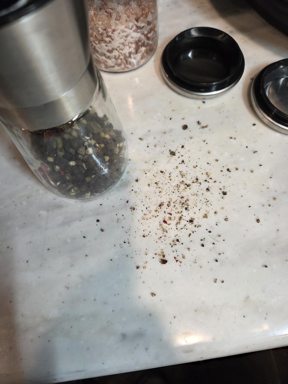 Stainless Steel Salt and Pepper Grinder Set of 2 (5oz) - Manual Adjustable Ceramic Mills - Grinders with 5 Coarseness Levels - Refillable Glass Shakers, No Batteries - Includes Spoon & Brush customer photo 2