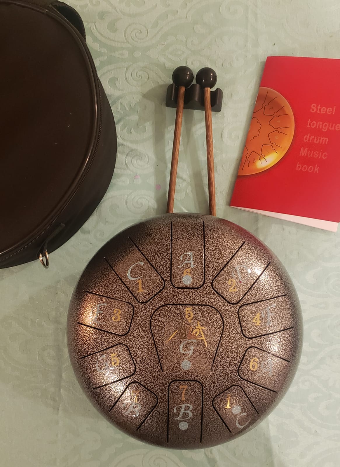 Steel Tongue Drum, AKLOT 10 inch 11 Notes Tank Drum C Key Percussion Steel Drum Kit w/Drum Mallets Note Stickers Finger Picks Mallet Bracket and Gig Bag customer photo 2