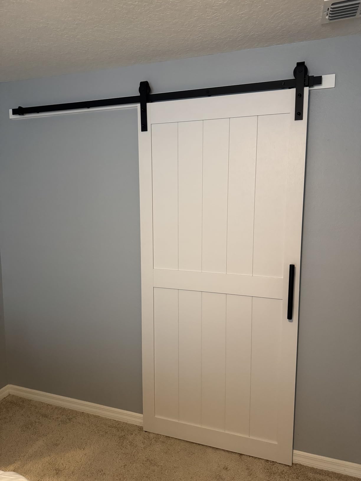 36in x 84in MDF Sliding Barn Door with 6.6ft Barn Door Hardware Kit & Handle, Pre-Drilled Holes Easy Assembly -Solid Barn Door Slab Covered with Water-Proof PVC Surface, White, H-Frame customer photo 2